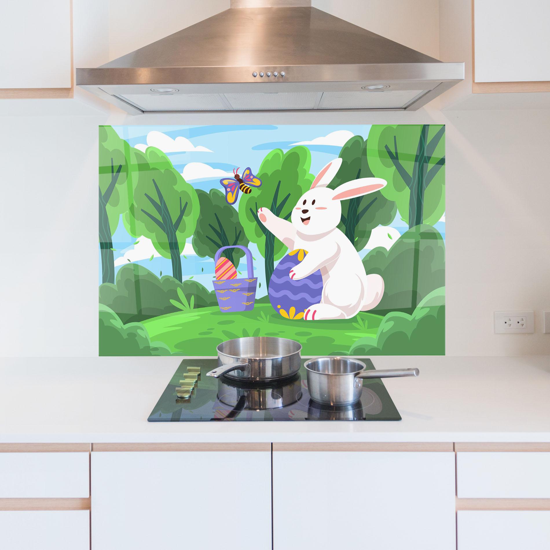Küchenrückwand Glas Easter Rabbit mockup 5