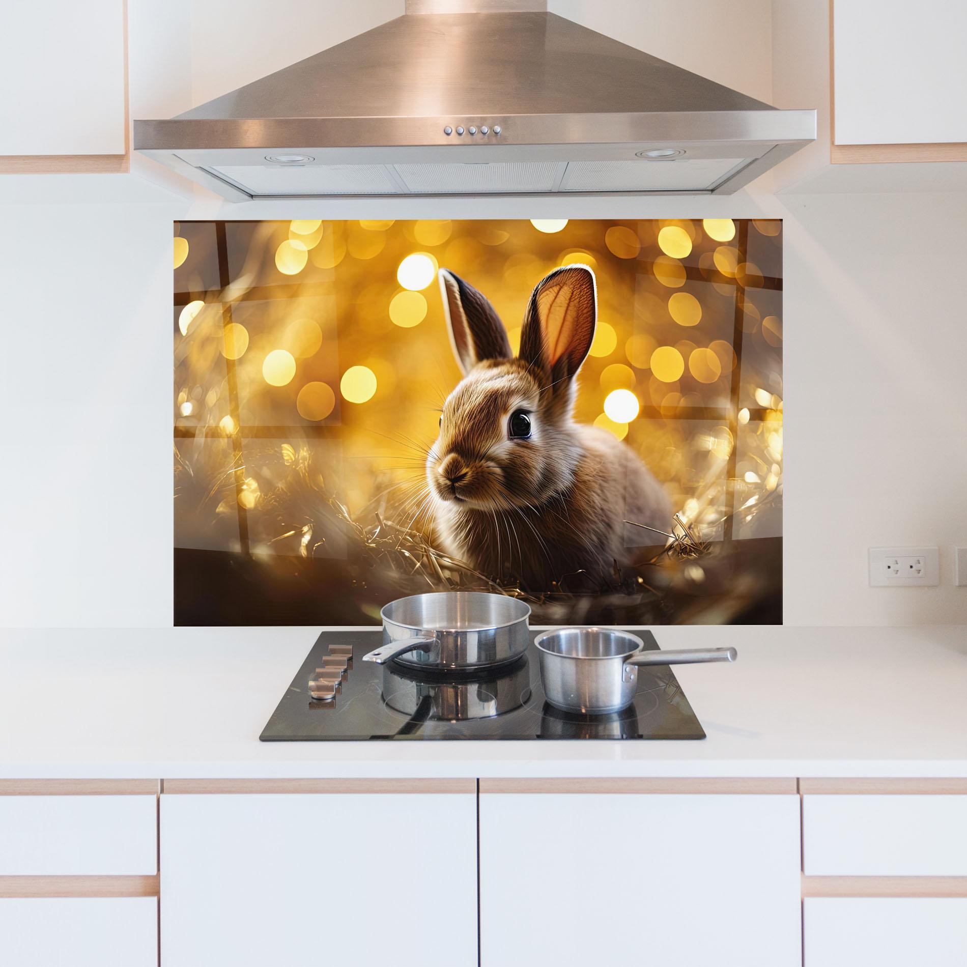 Küchenrückwand Glas Gold Lights Bunny mockup 5
