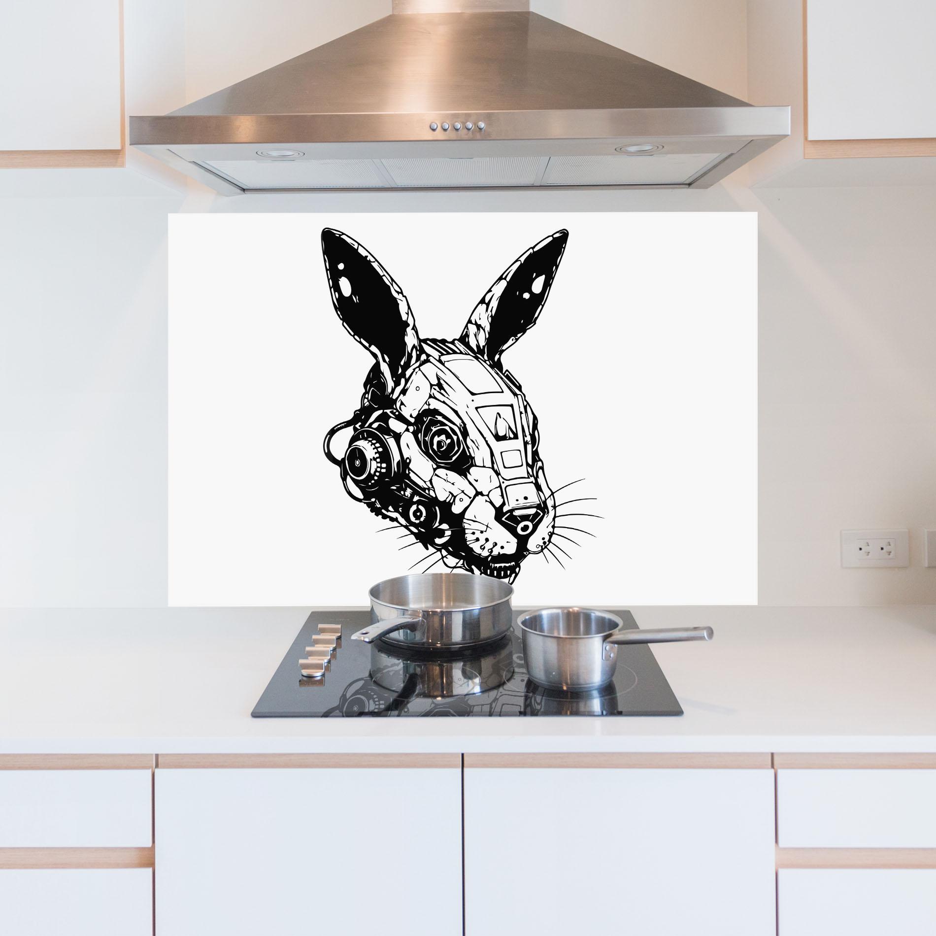 Küchenrückwand Glas Rabbit Cyborg mockup 5