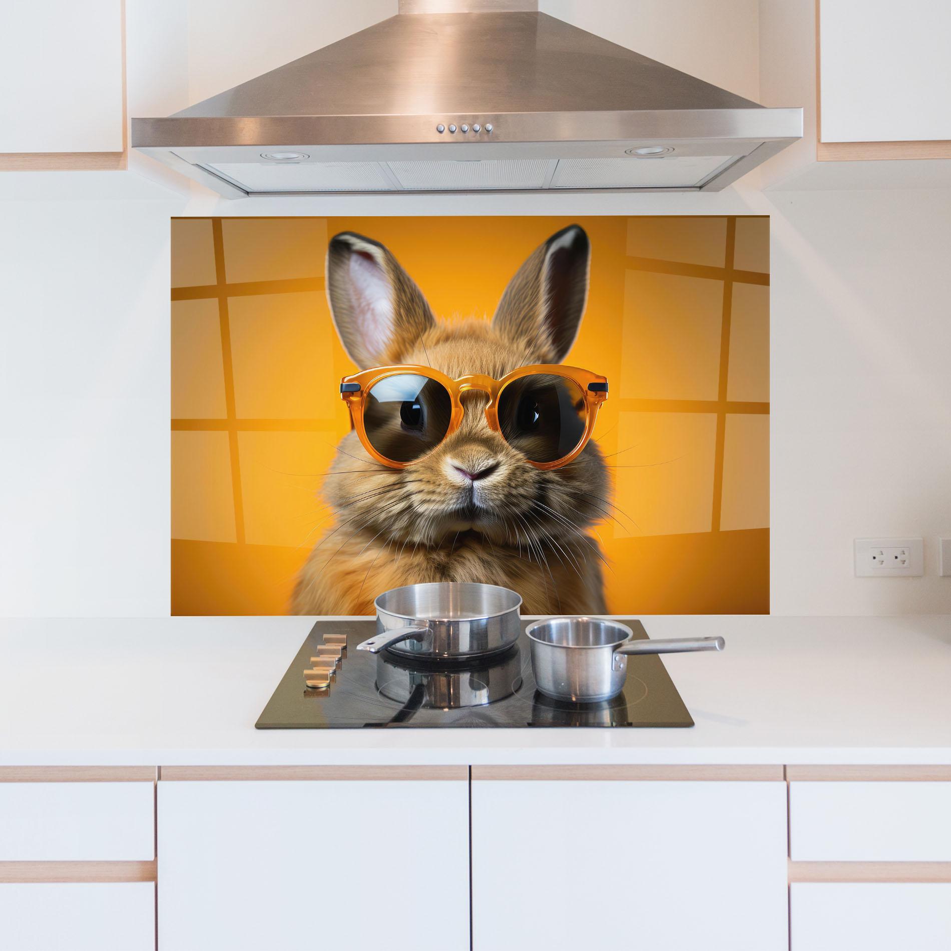 Küchenrückwand Glas Sunglasses Orange Rabbit mockup 5