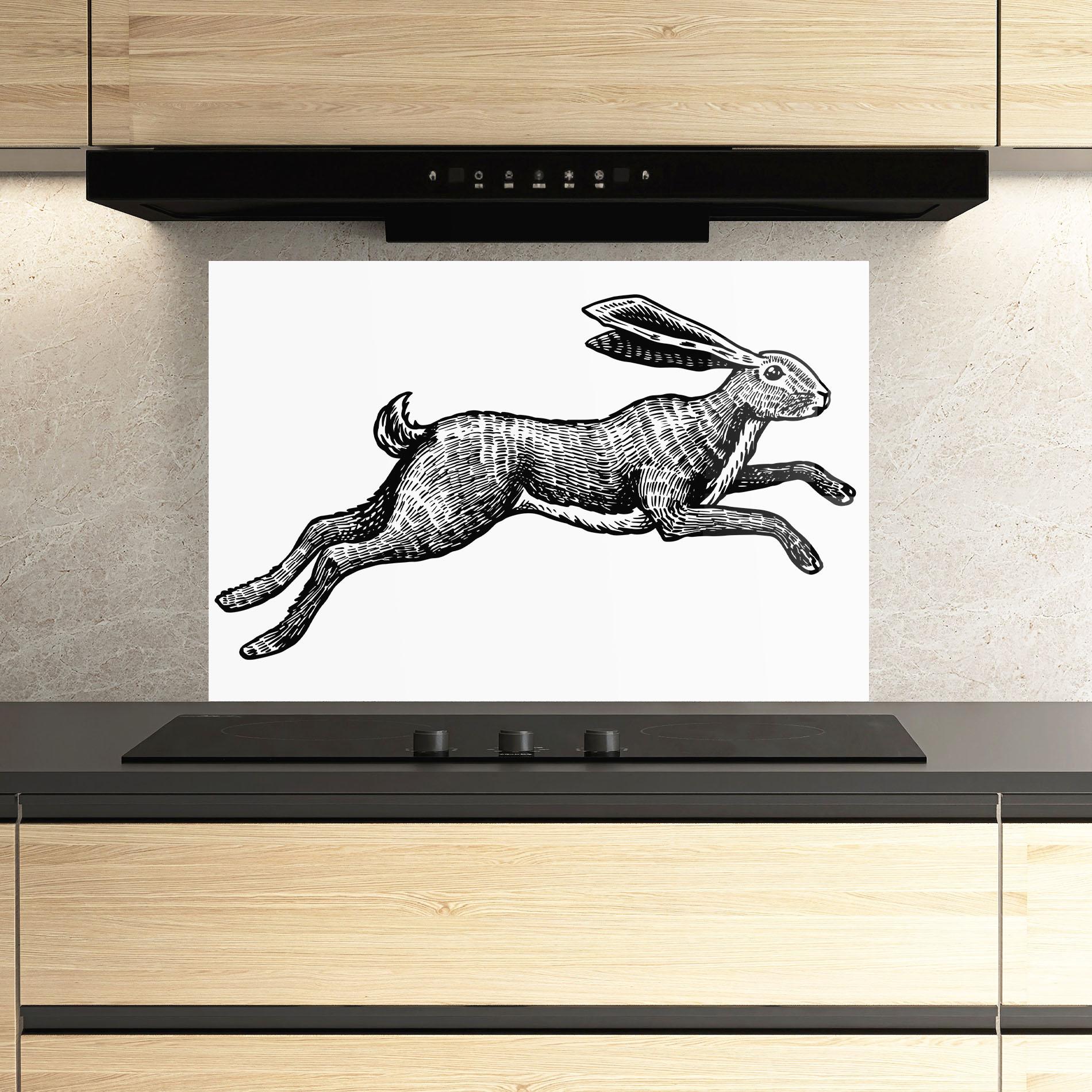 Küchenrückwand Glas Black Line Bunny mockup 3