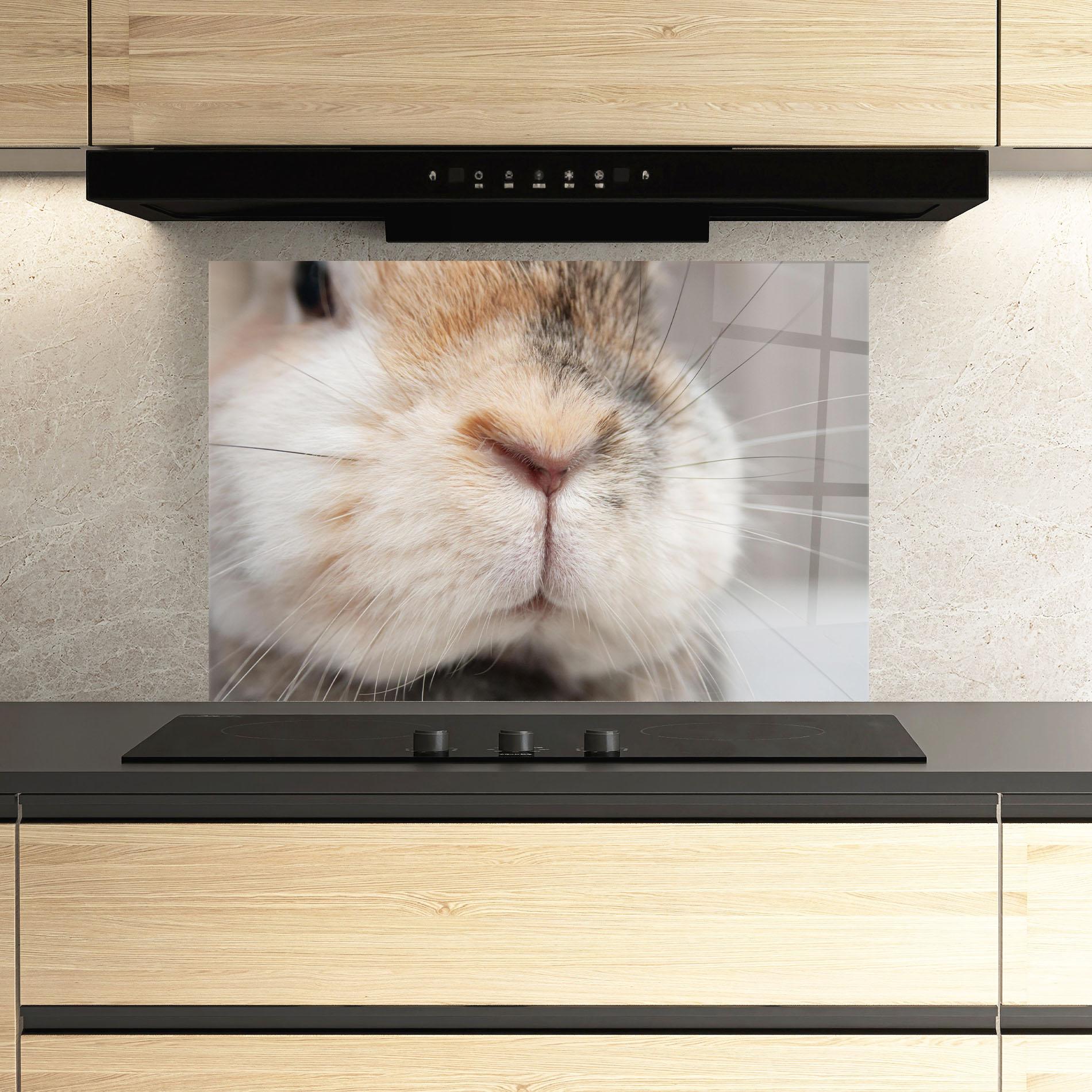 Küchenrückwand Glas Close Up Bunny mockup 3