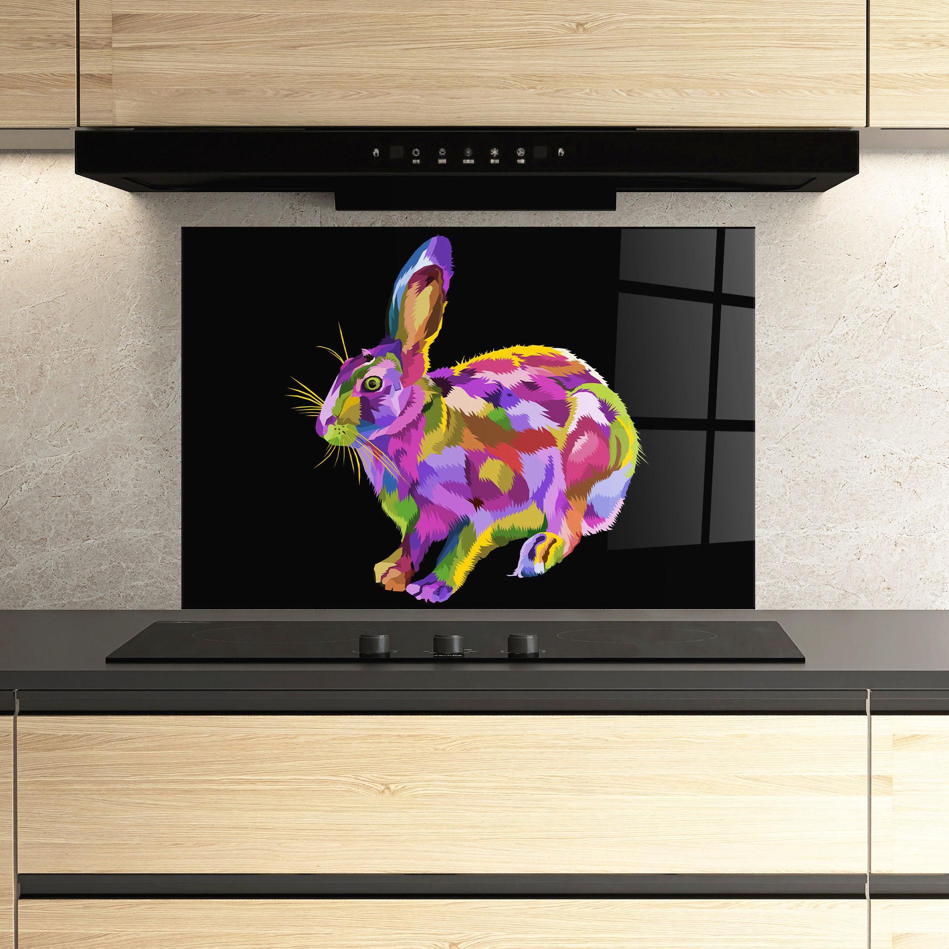 Küchenrückwand Glas Colorful Bunny mockup 3