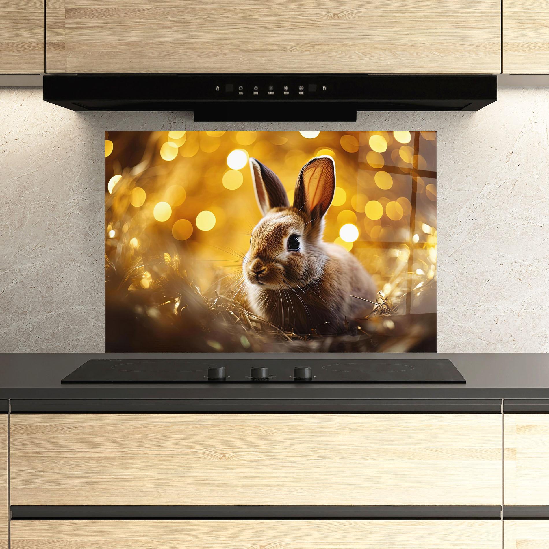 Küchenrückwand Glas Gold Lights Bunny mockup 3