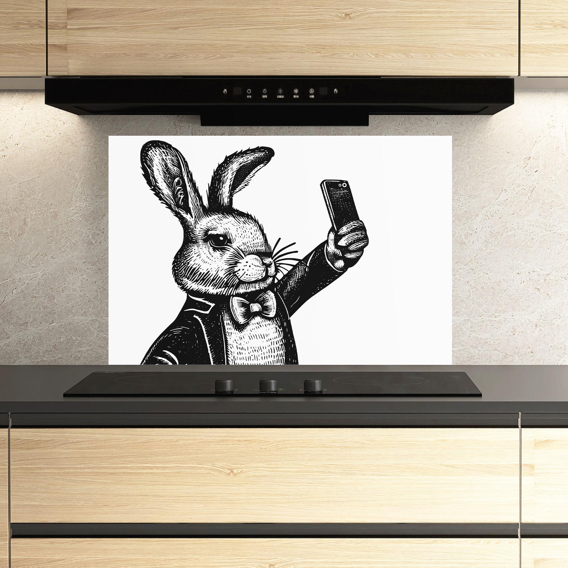 Küchenrückwand Glas Selfie Bunny mockup 3