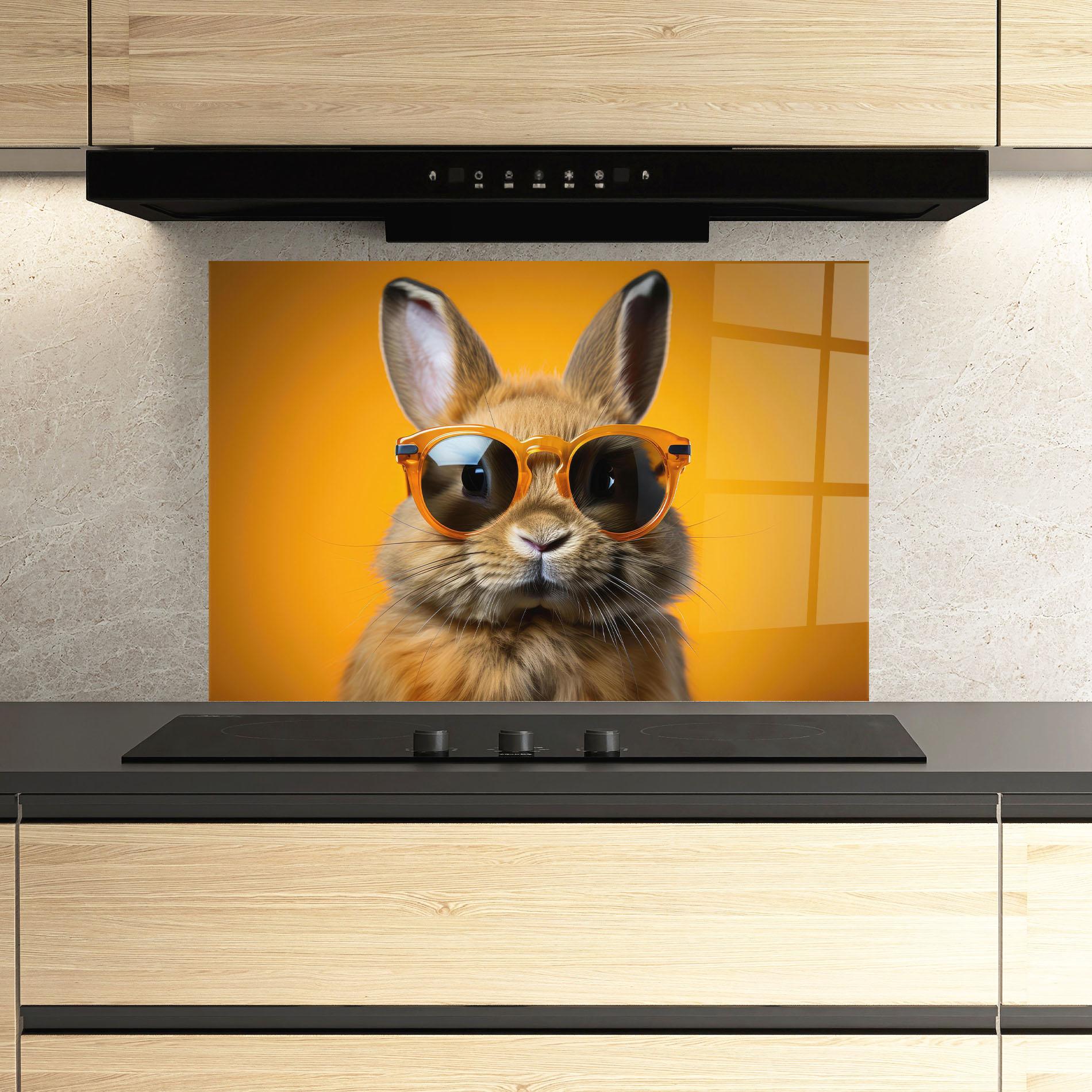 Küchenrückwand Glas Sunglasses Orange Rabbit mockup 3
