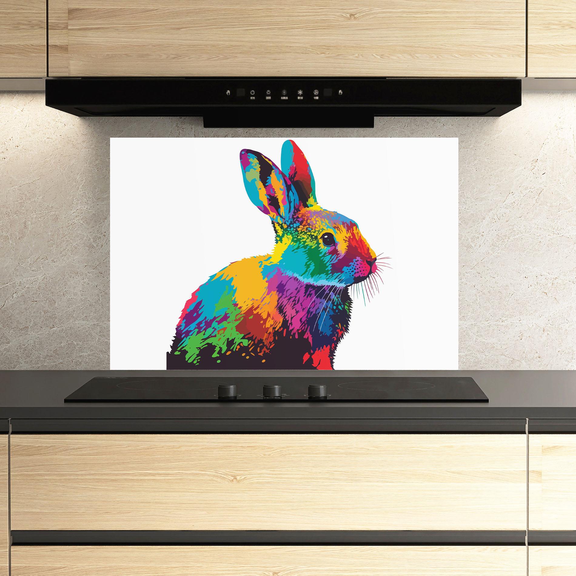 Küchenrückwand Glas Yellow Blue Bunny mockup 3