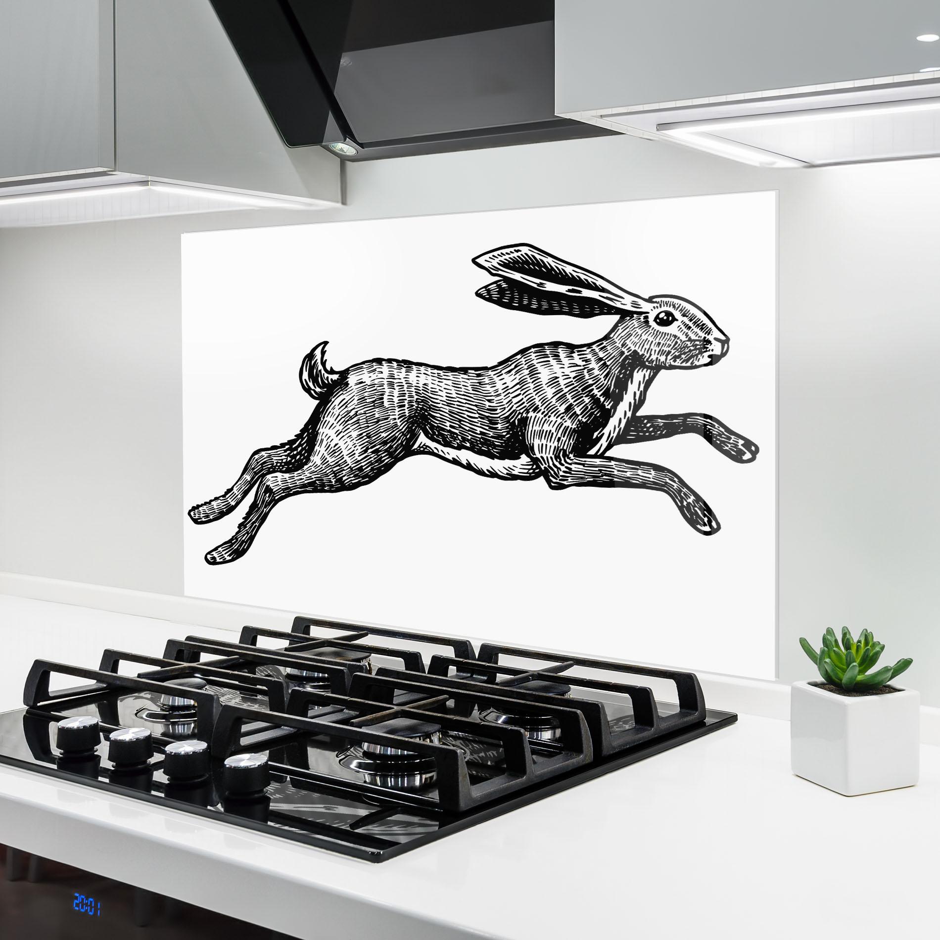 Küchenrückwand Glas Black Line Bunny mockup 6