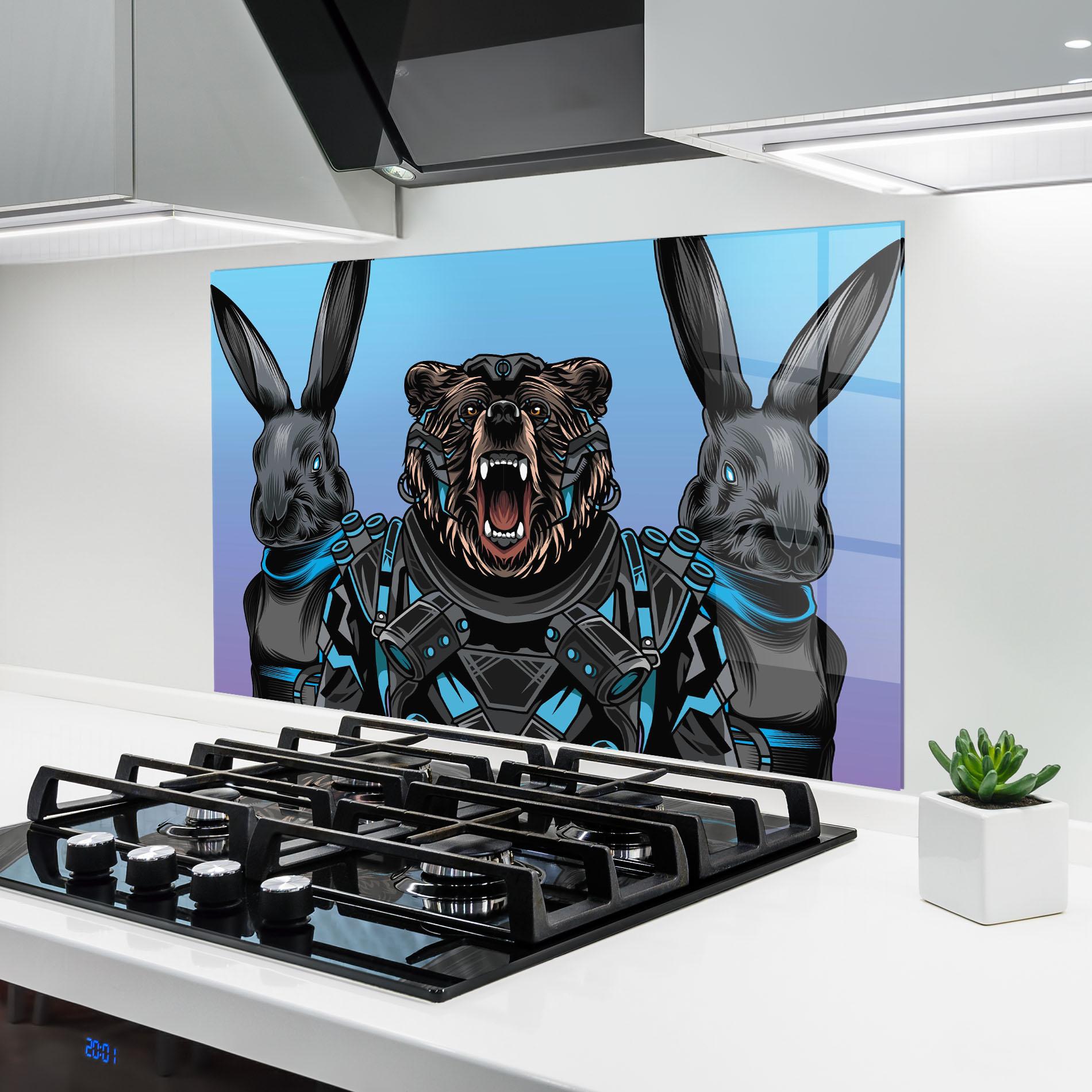 Küchenrückwand Glas Bunny Bear mockup 6