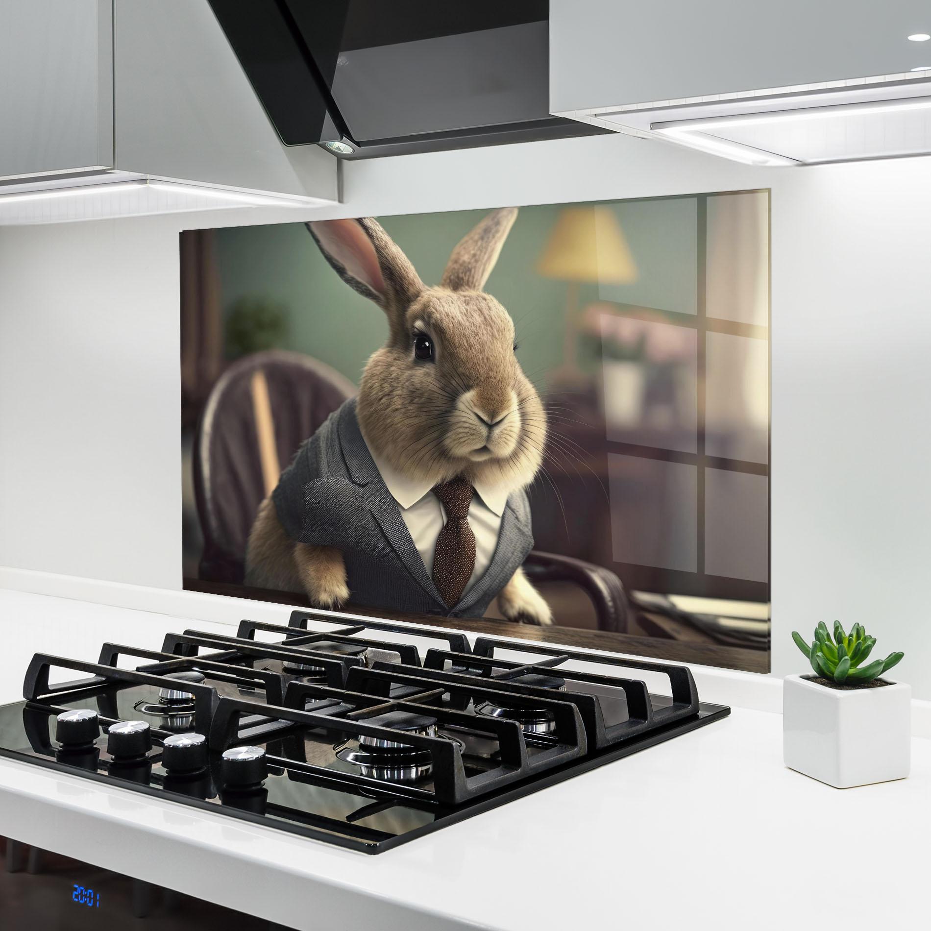 Küchenrückwand Glas Business Suit Bunny mockup 6