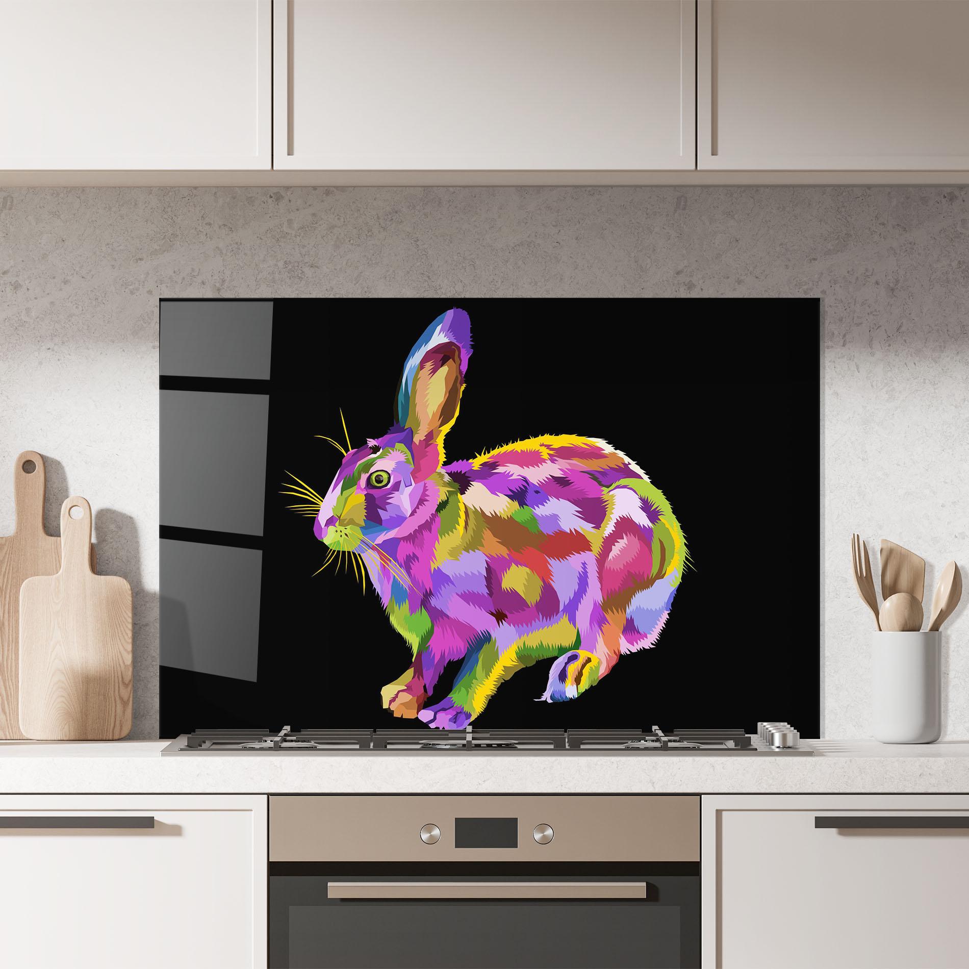 Küchenrückwand Glas Colorful Bunny mockup 7