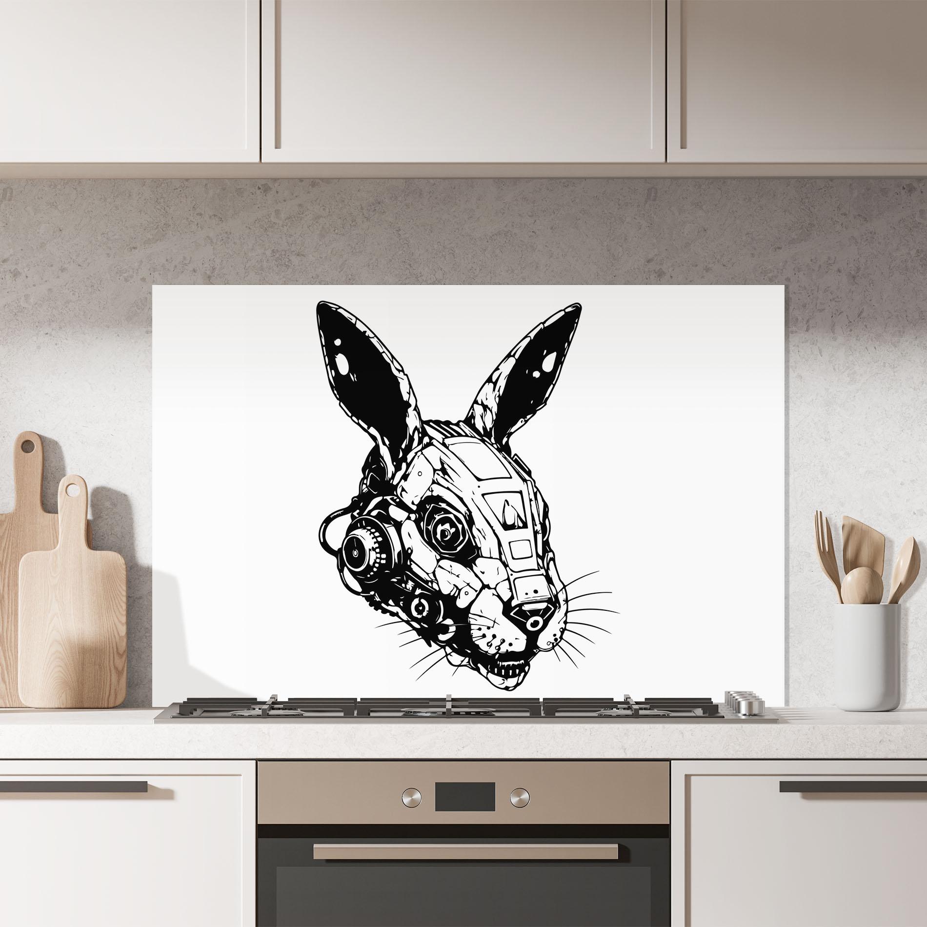 Küchenrückwand Glas Rabbit Cyborg mockup 7