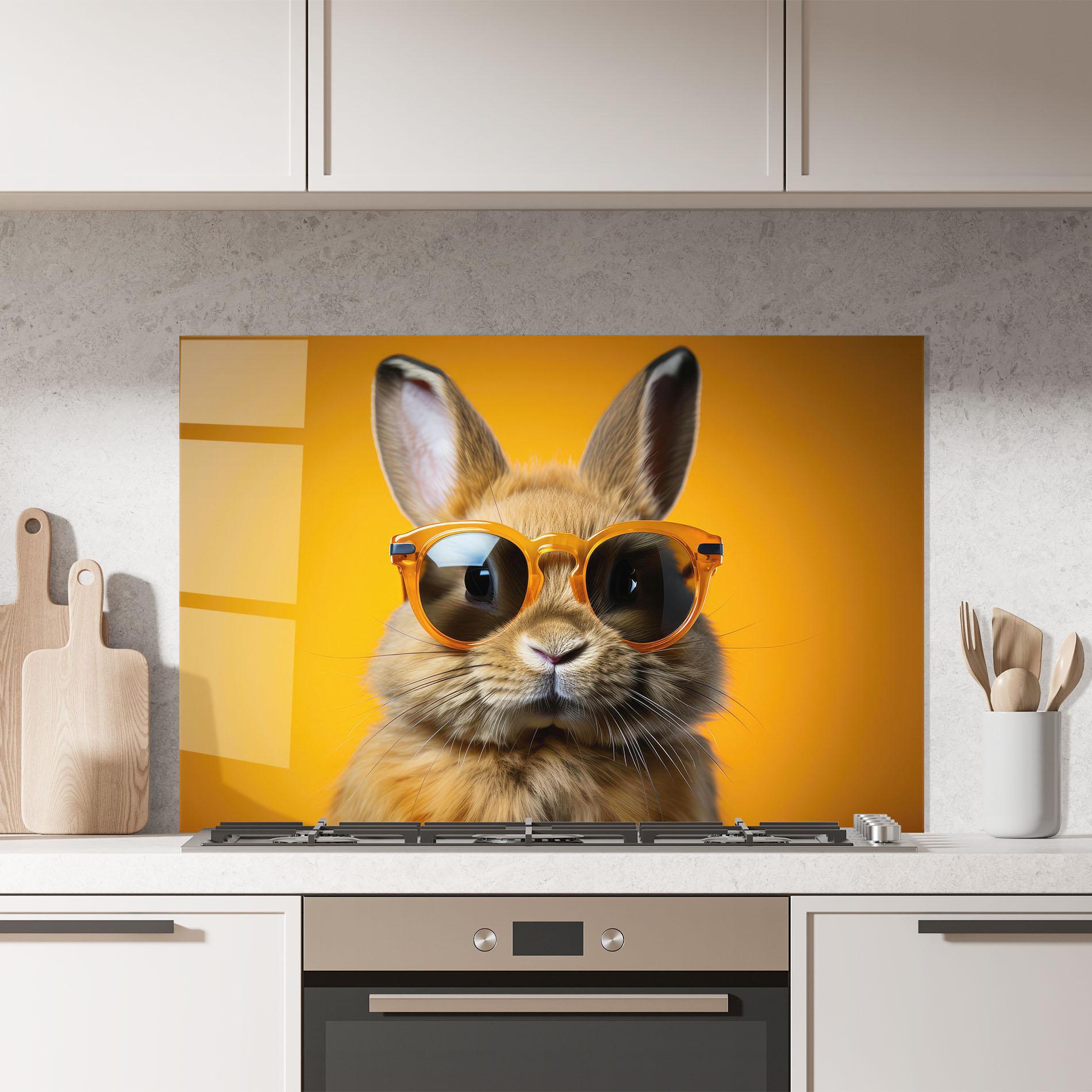 Küchenrückwand Glas Sunglasses Orange Rabbit mockup 7