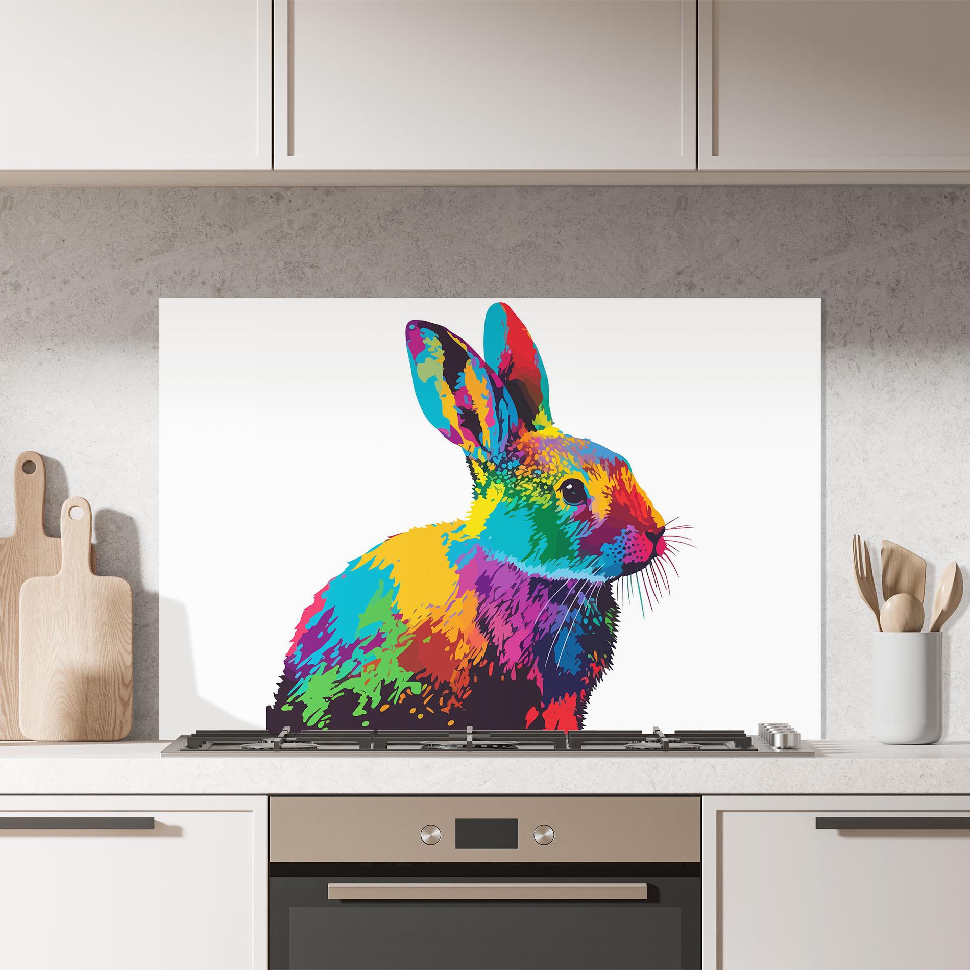 Küchenrückwand Glas Yellow Blue Bunny mockup 7