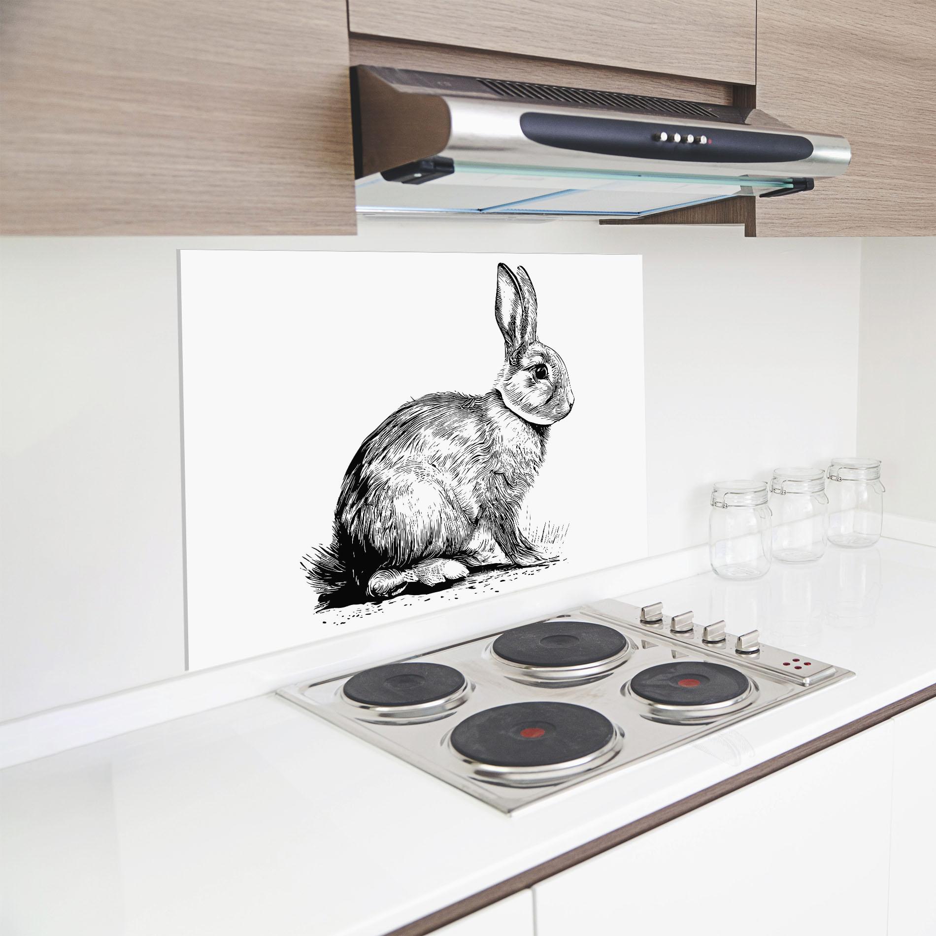 Küchenrückwand Glas Bunny Black Lines mockup 8