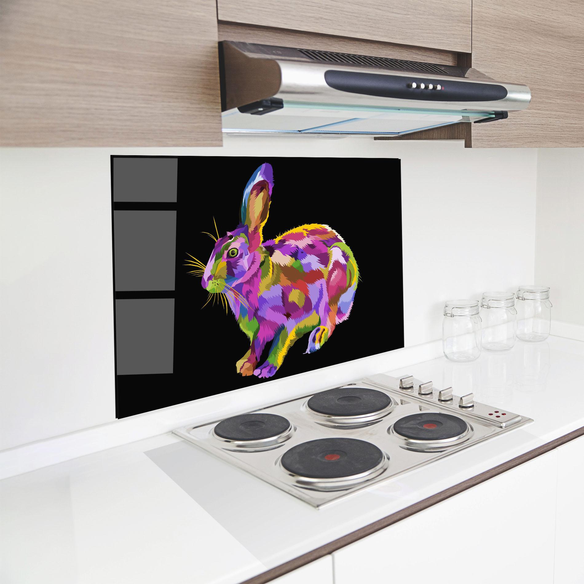 Küchenrückwand Glas Colorful Bunny mockup 8