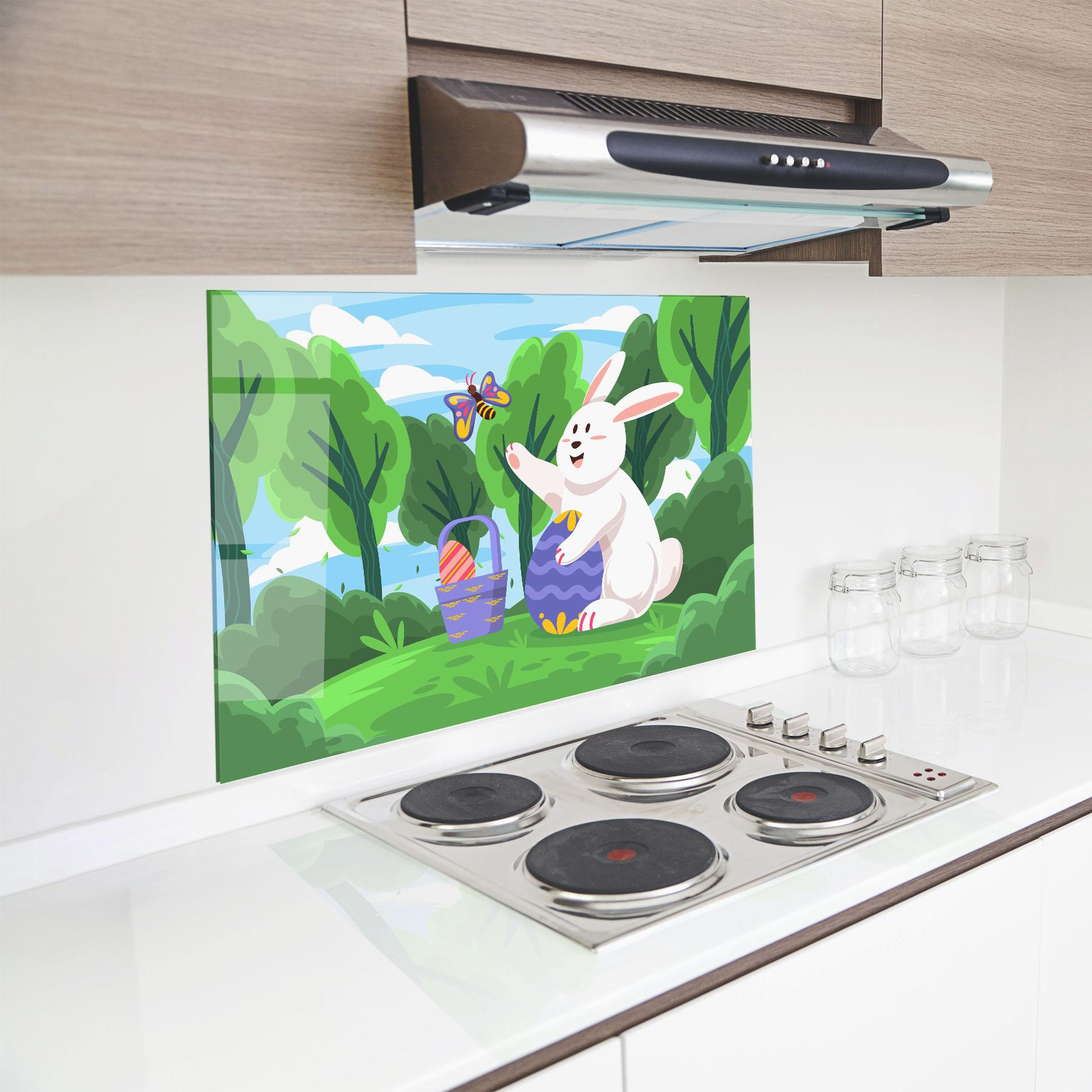 Küchenrückwand Glas Easter Rabbit mockup 8