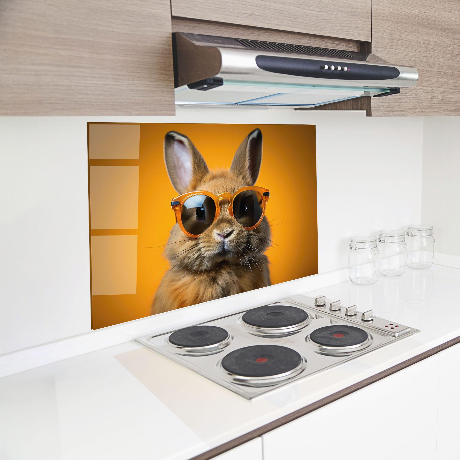 Küchenrückwand Glas Sunglasses Orange Rabbit mockup 8