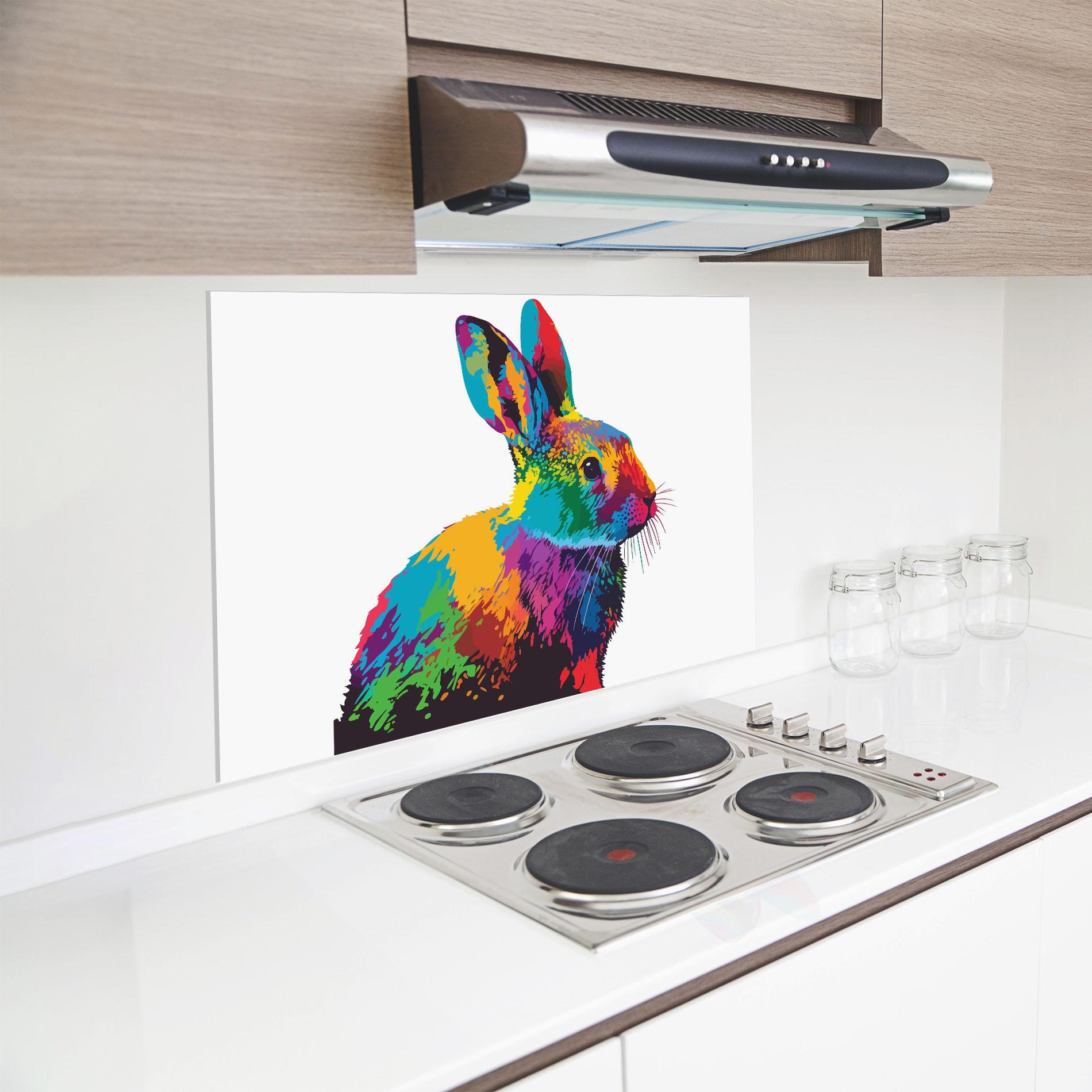Küchenrückwand Glas Yellow Blue Bunny mockup 8