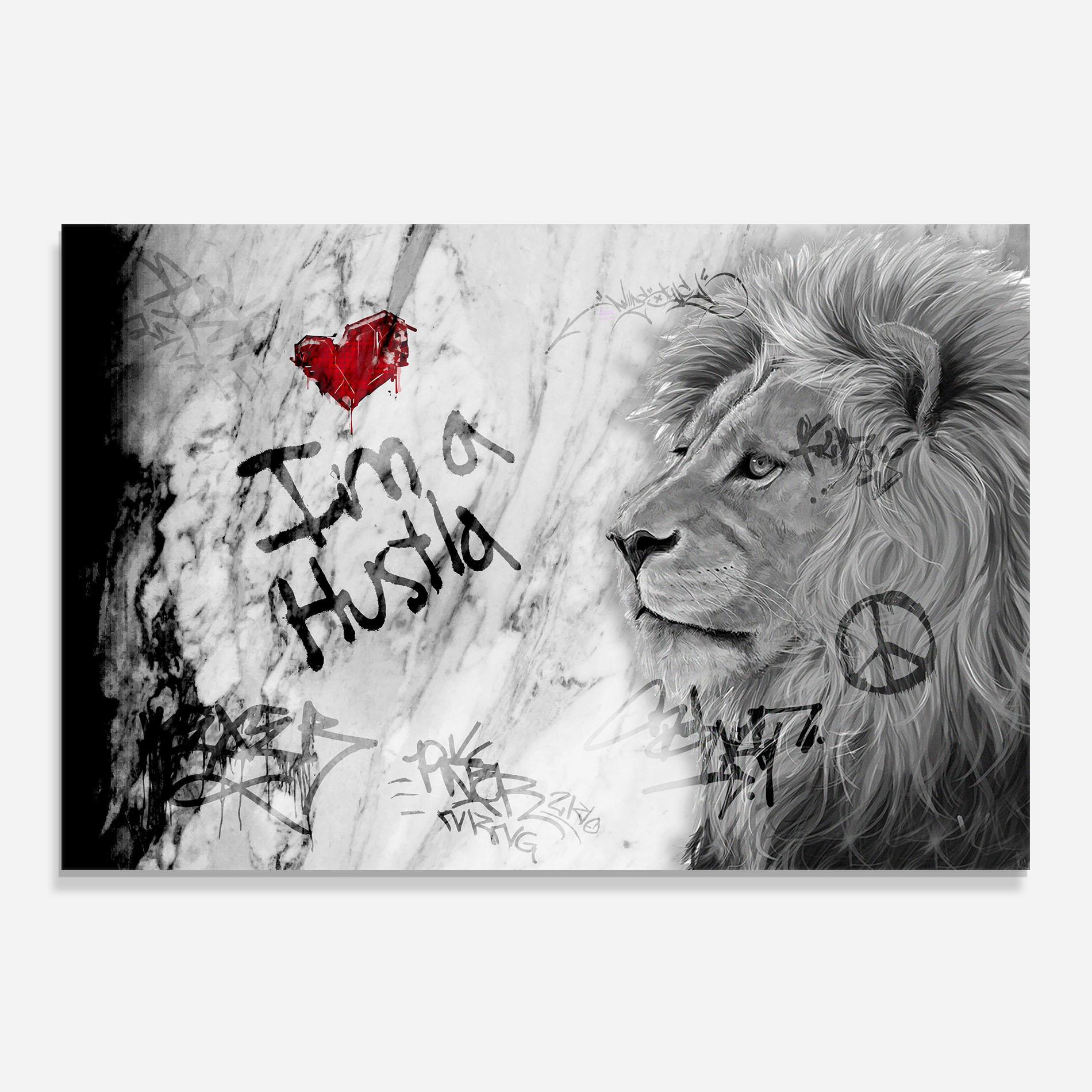 Küchenrückwand Glas Lion Hustler mockup 0