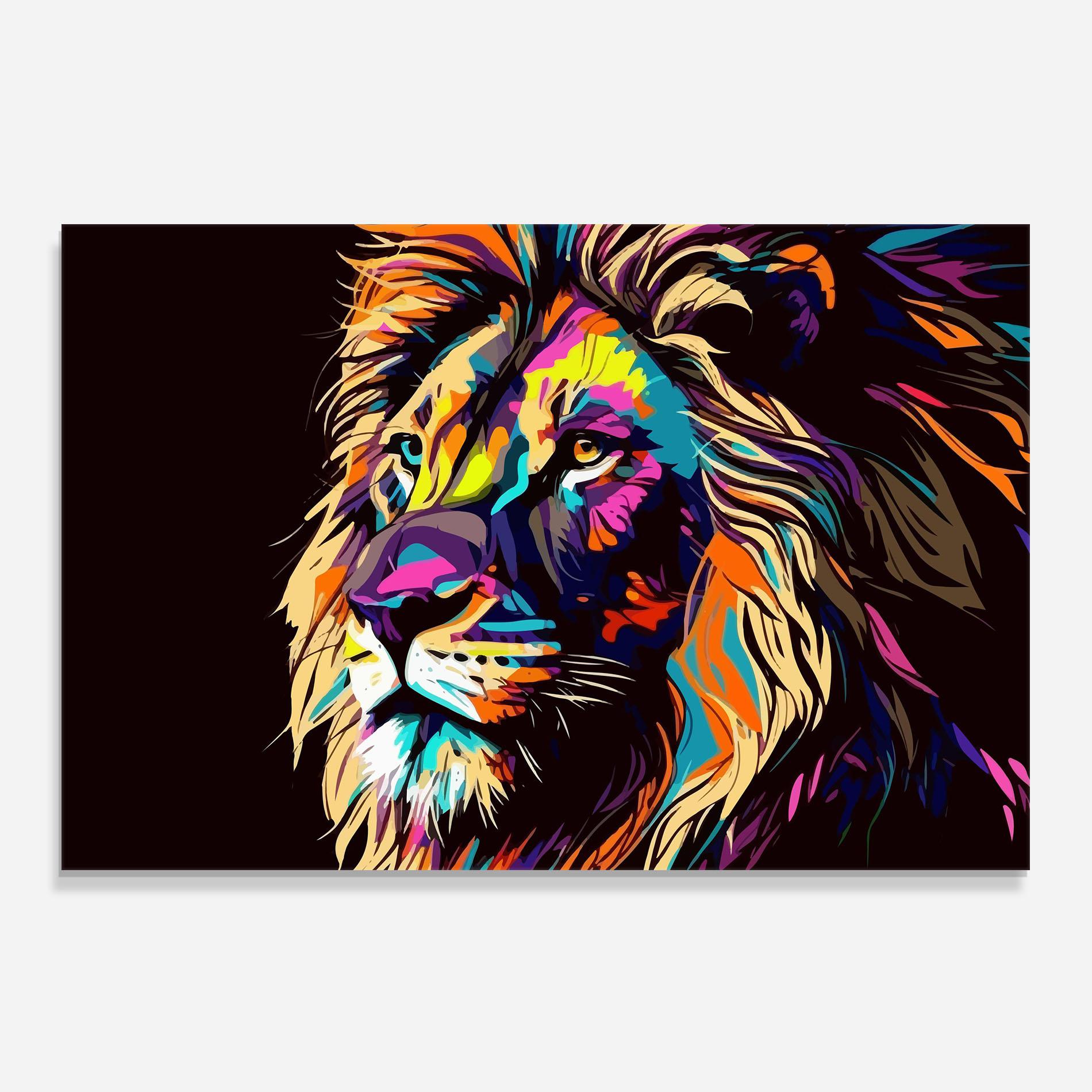 Küchenrückwand Glas Purple Orange Lion mockup 0