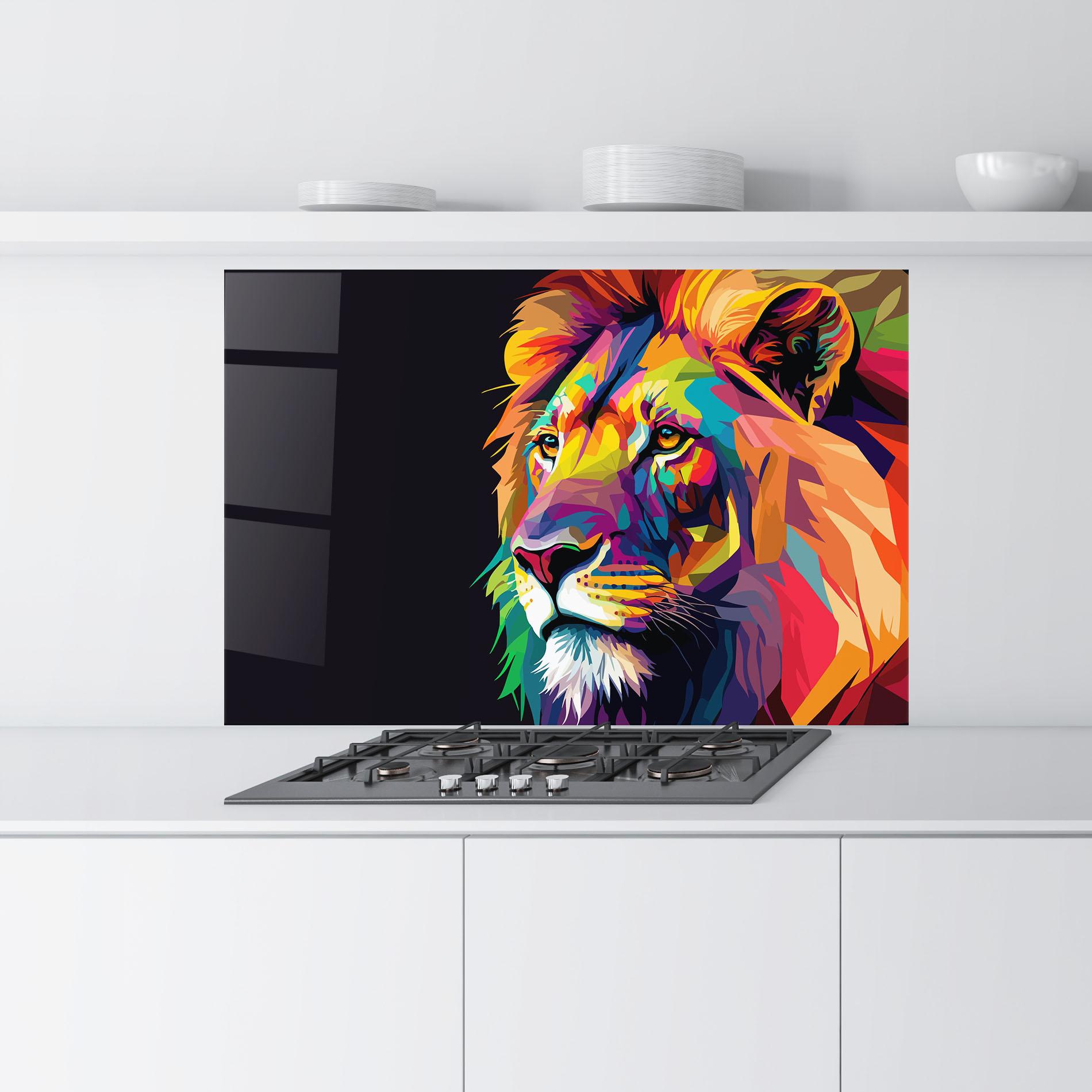 Küchenrückwand Glas Colorful Lion mockup 9