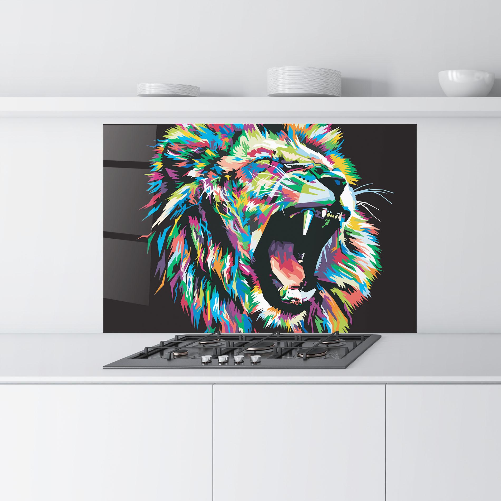 Küchenrückwand Glas Green Blue Lion mockup 9