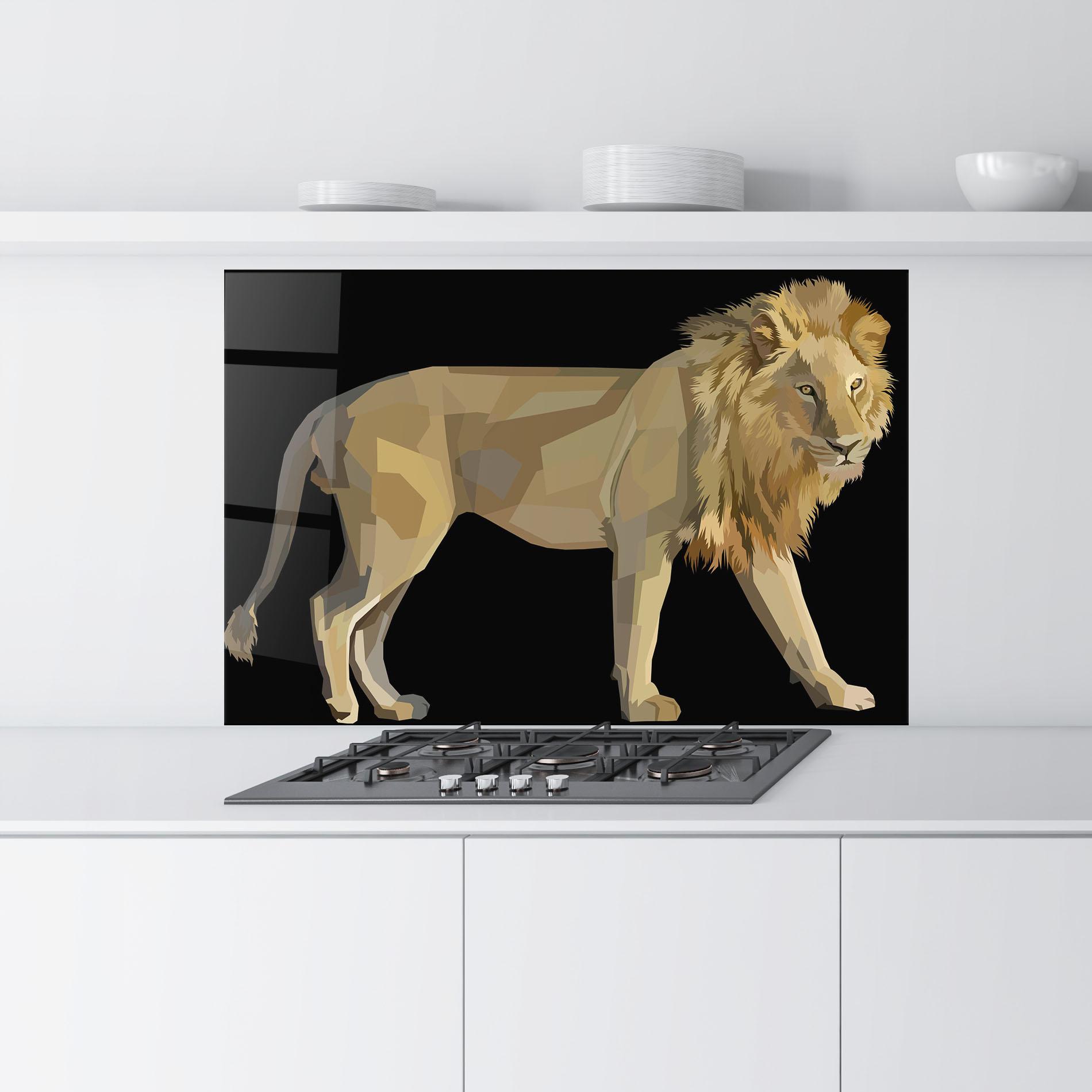 Küchenrückwand Glas Lion Art On Black mockup 9