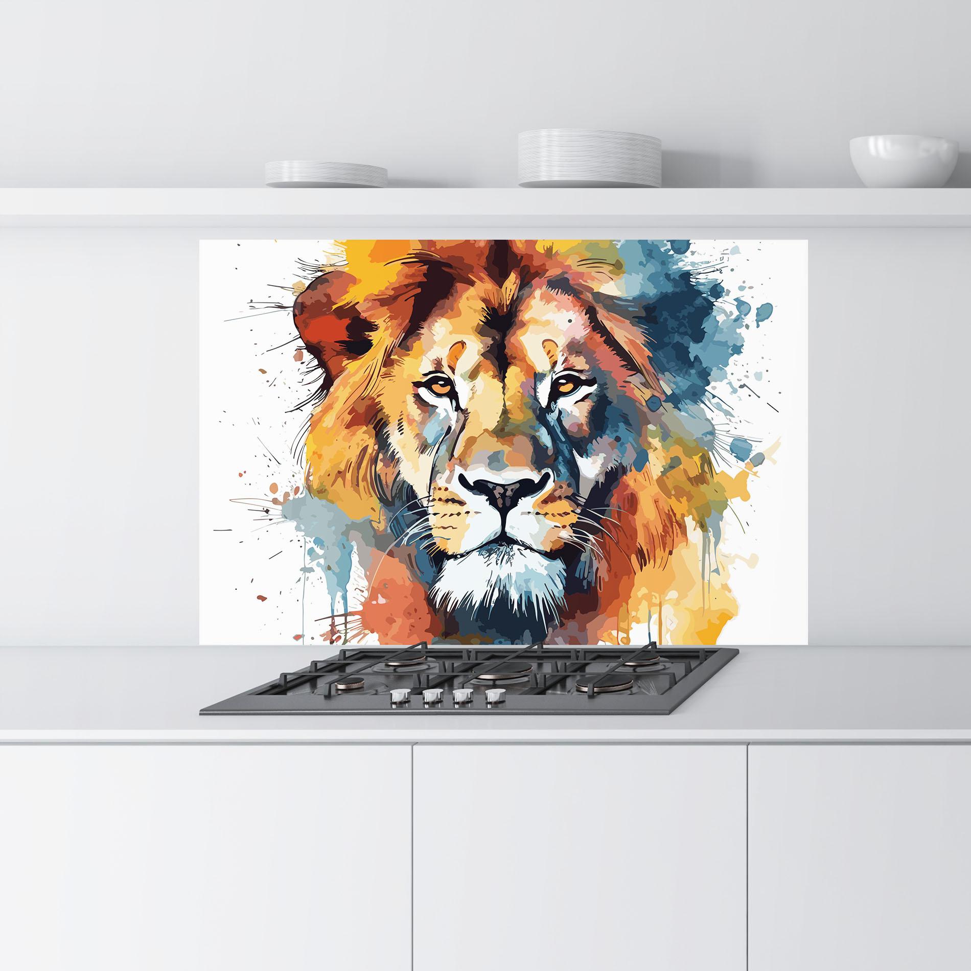 Küchenrückwand Glas Lion Head Art mockup 9