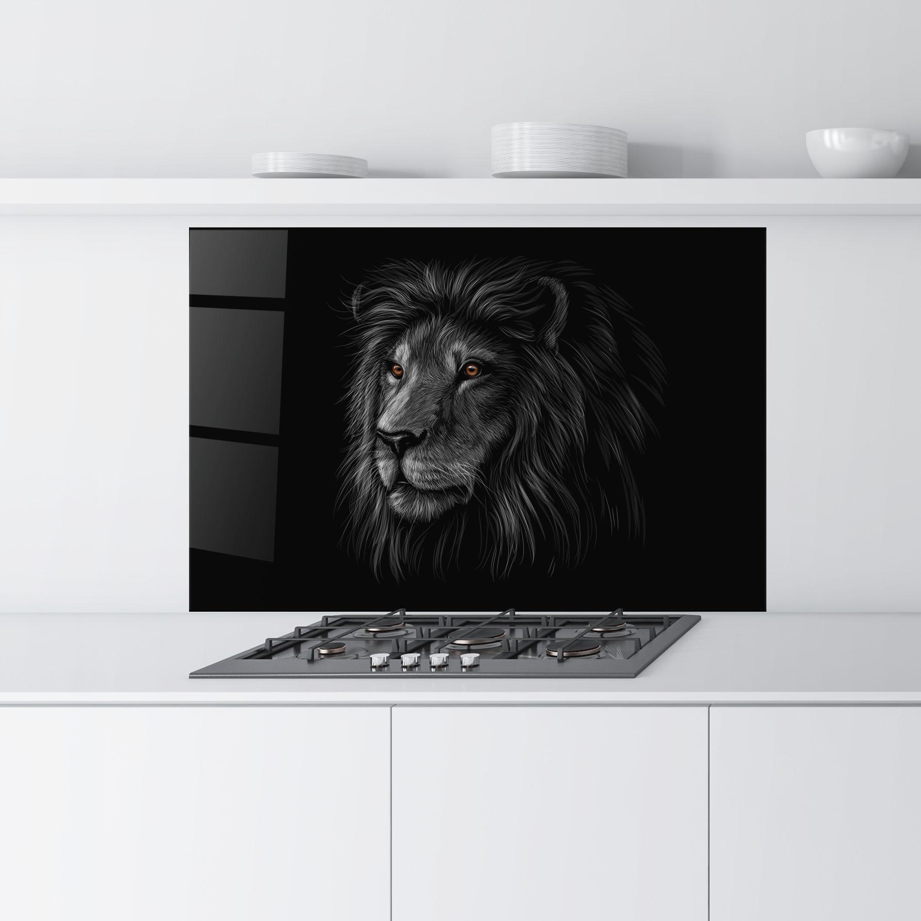 Küchenrückwand Glas Lion In Shadow mockup 9
