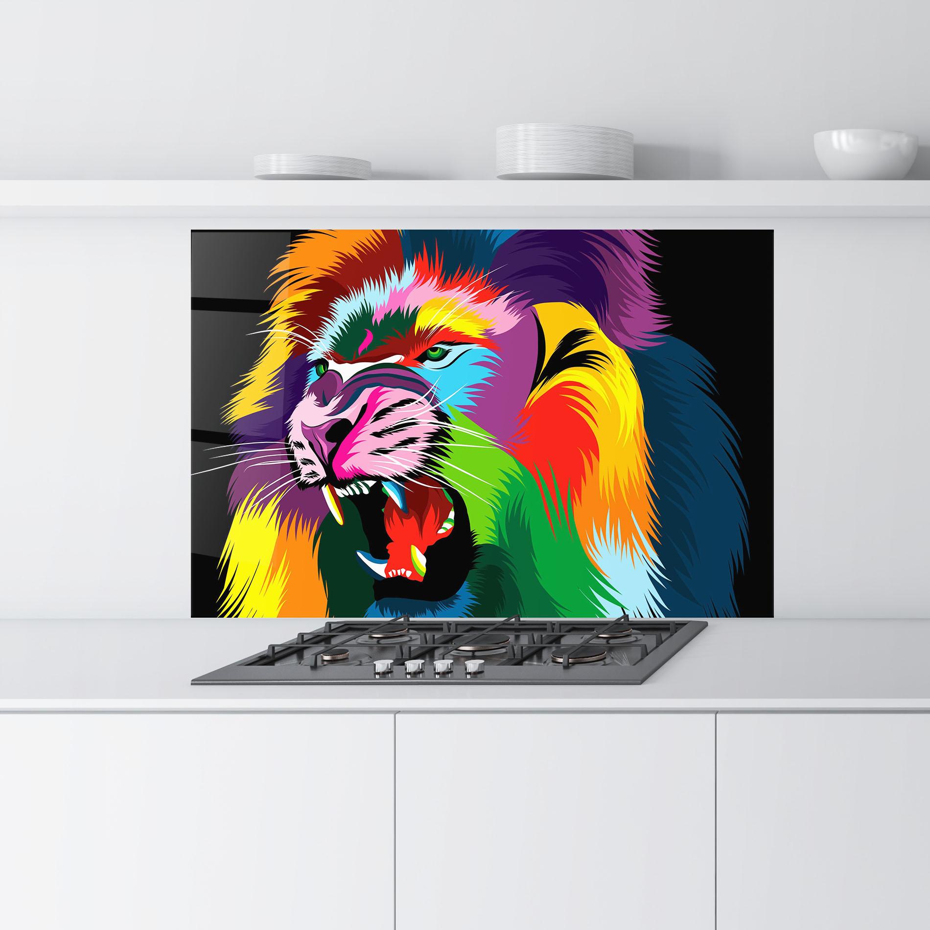 Küchenrückwand Glas Lion Vibrant Color mockup 9