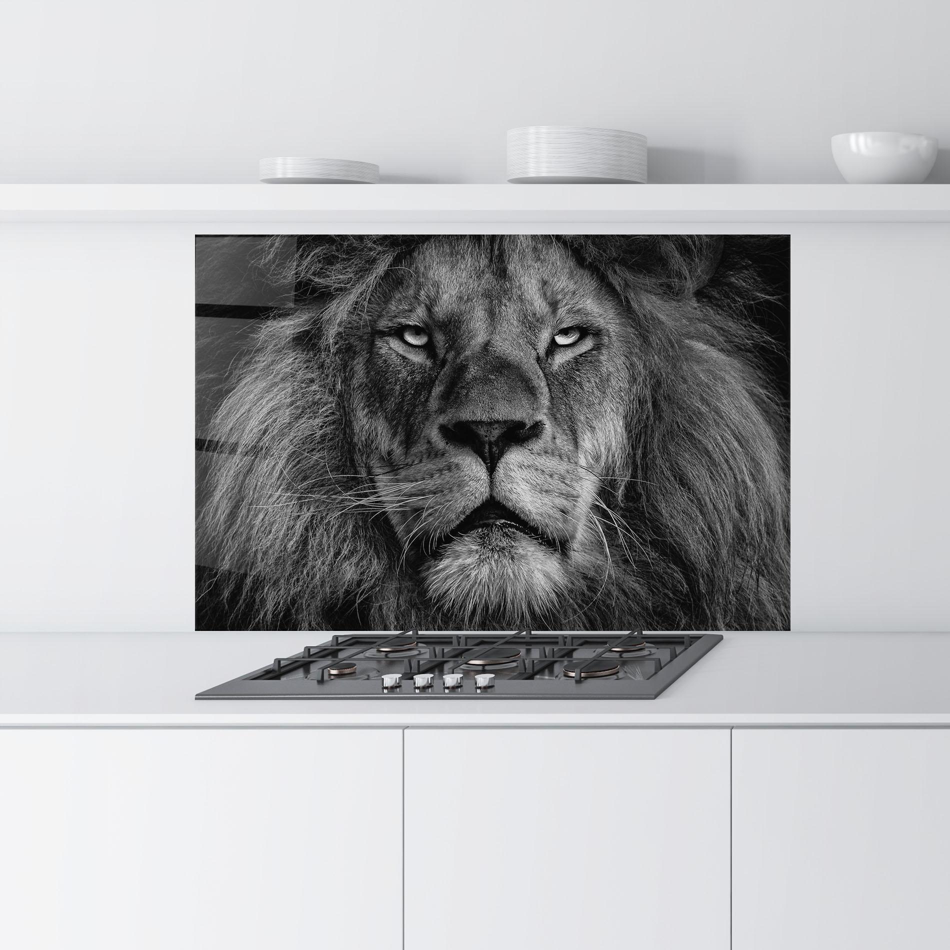Küchenrückwand Glas Powerful Male Lion mockup 9