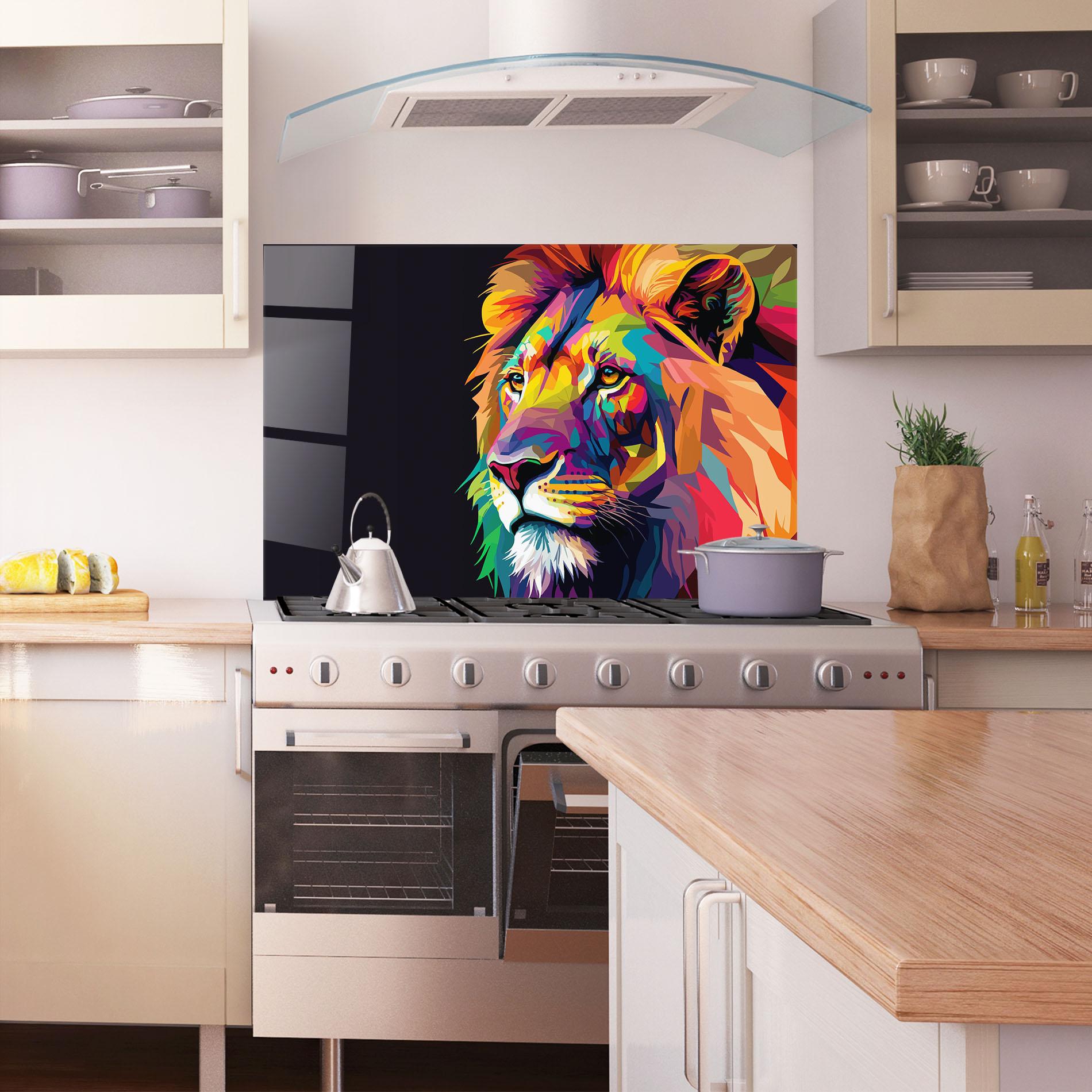 Küchenrückwand Glas Colorful Lion mockup 1