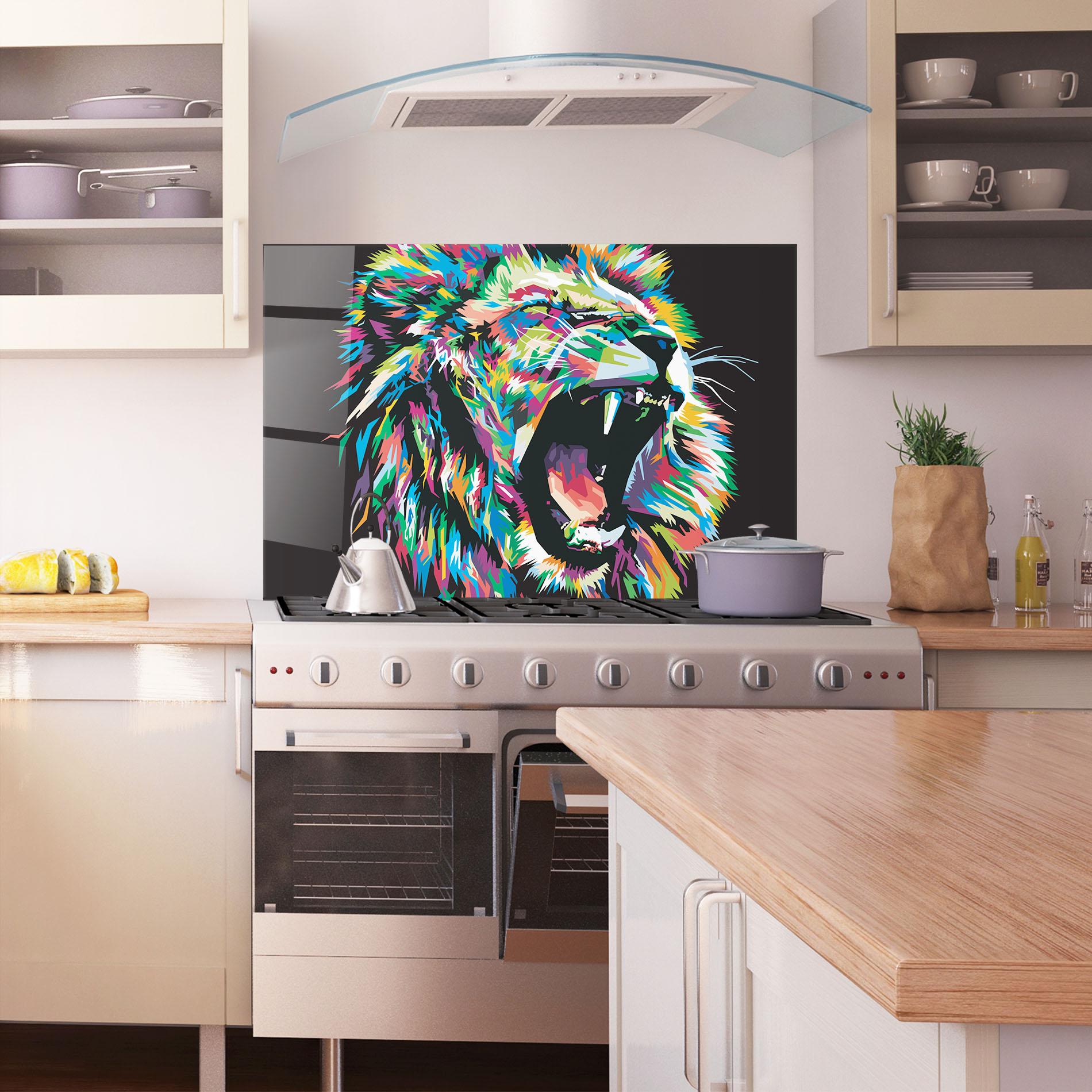 Küchenrückwand Glas Green Blue Lion mockup 1