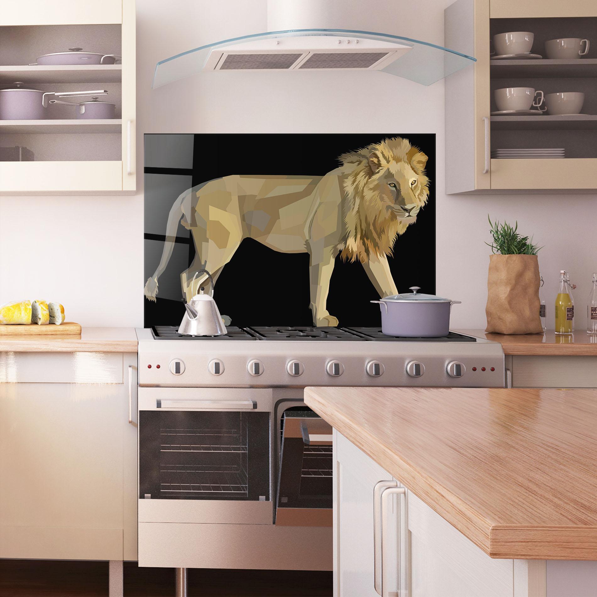 Küchenrückwand Glas Lion Art On Black mockup 1