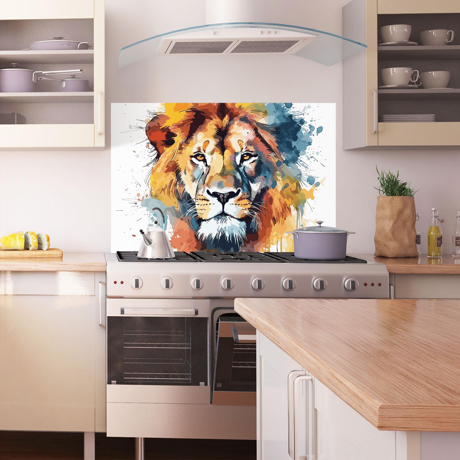 Küchenrückwand Glas Lion Head Art mockup 1