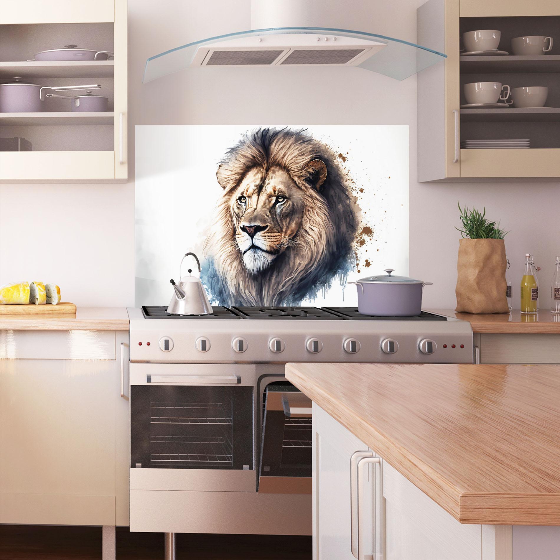 Küchenrückwand Glas Lion Head Painting mockup 1