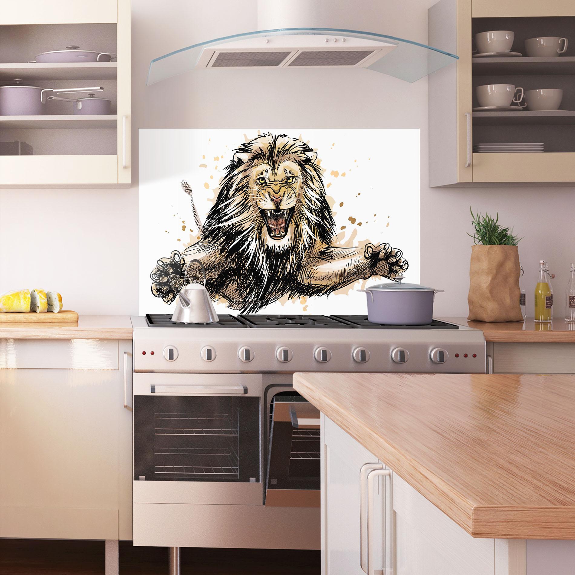 Küchenrückwand Glas Lion Jump mockup 1