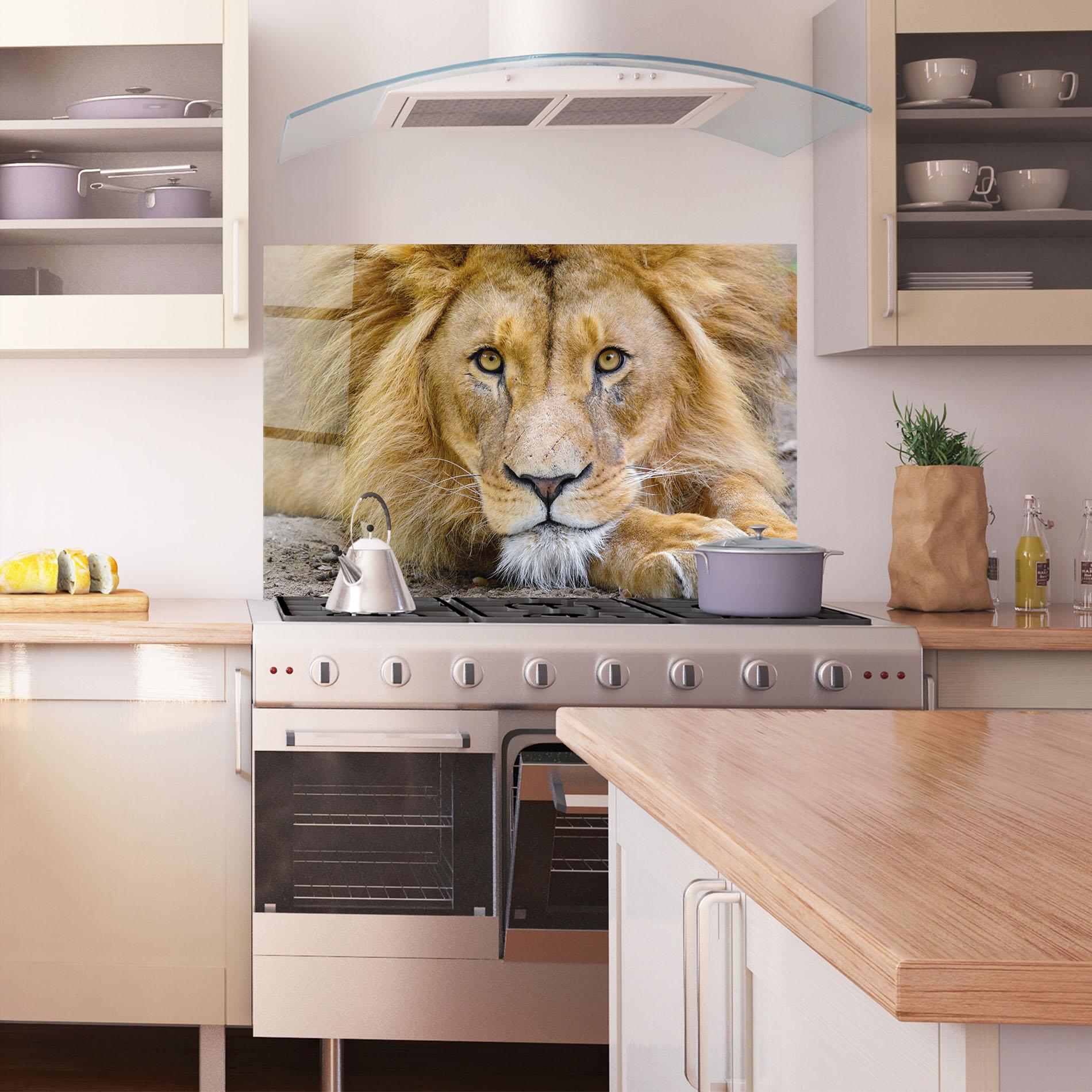 Küchenrückwand Glas Lion Looking mockup 1