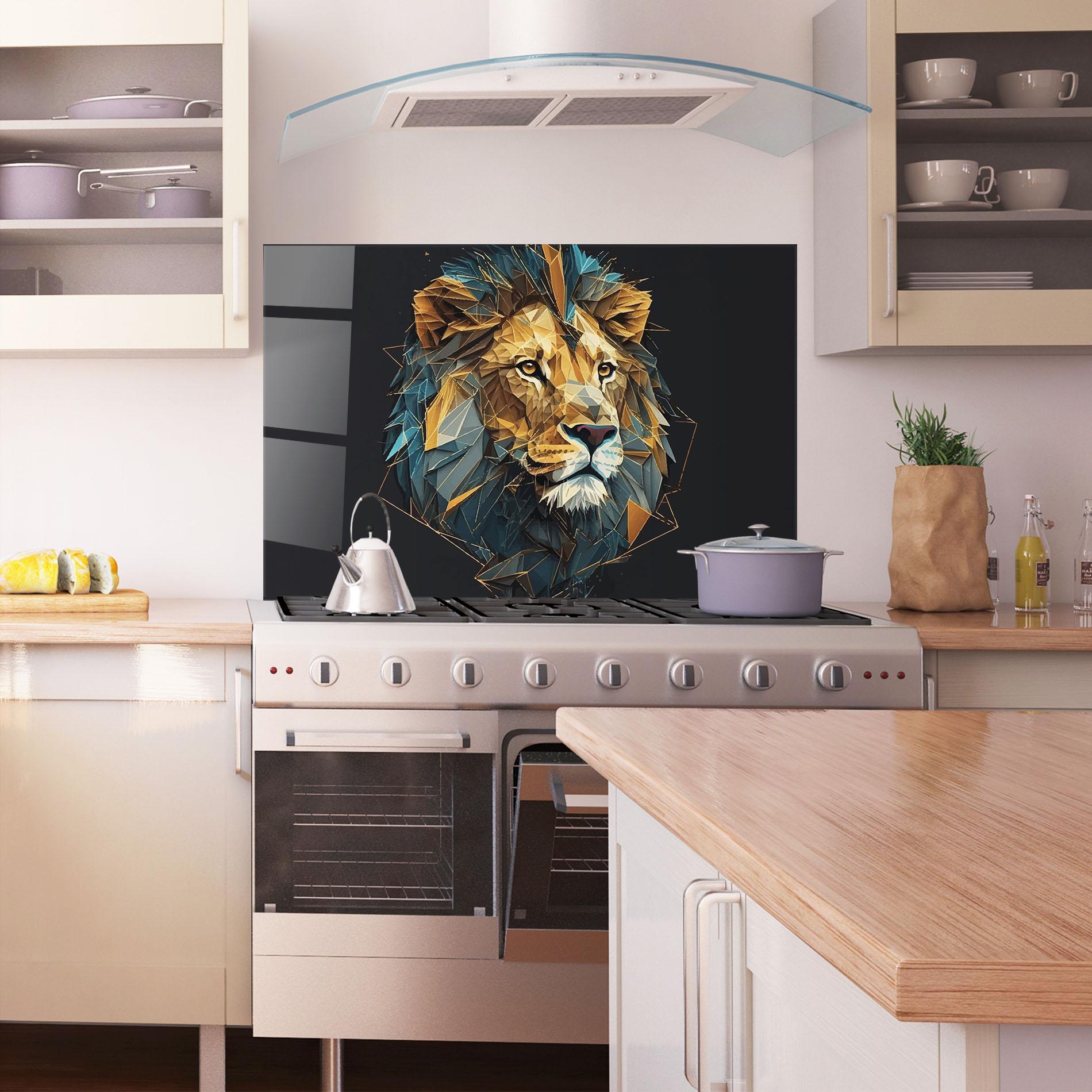 Küchenrückwand Glas Lion On Grey mockup 1