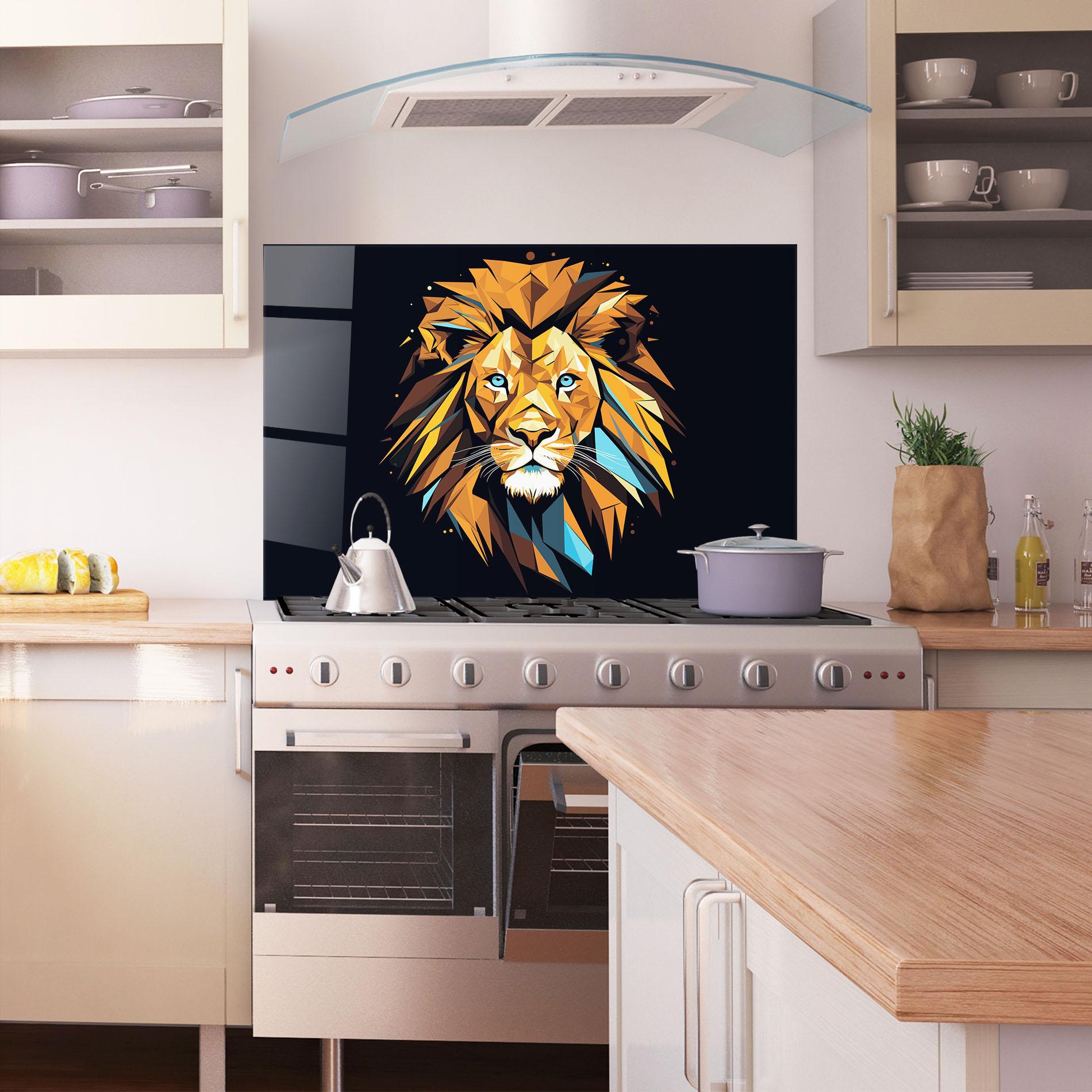 Küchenrückwand Glas Pop Art Lion mockup 1