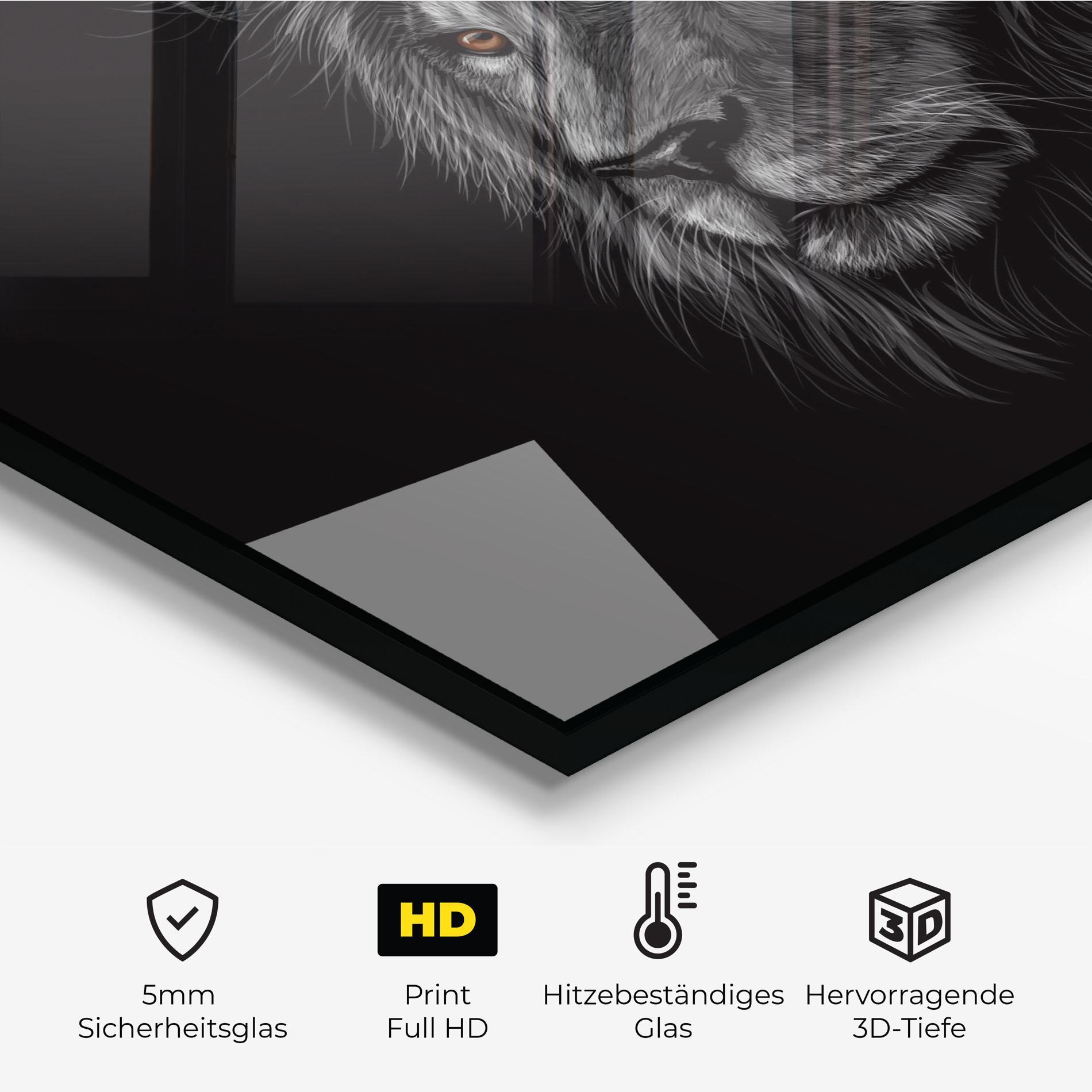Küchenrückwand Glas Lion In Shadow mockup 2