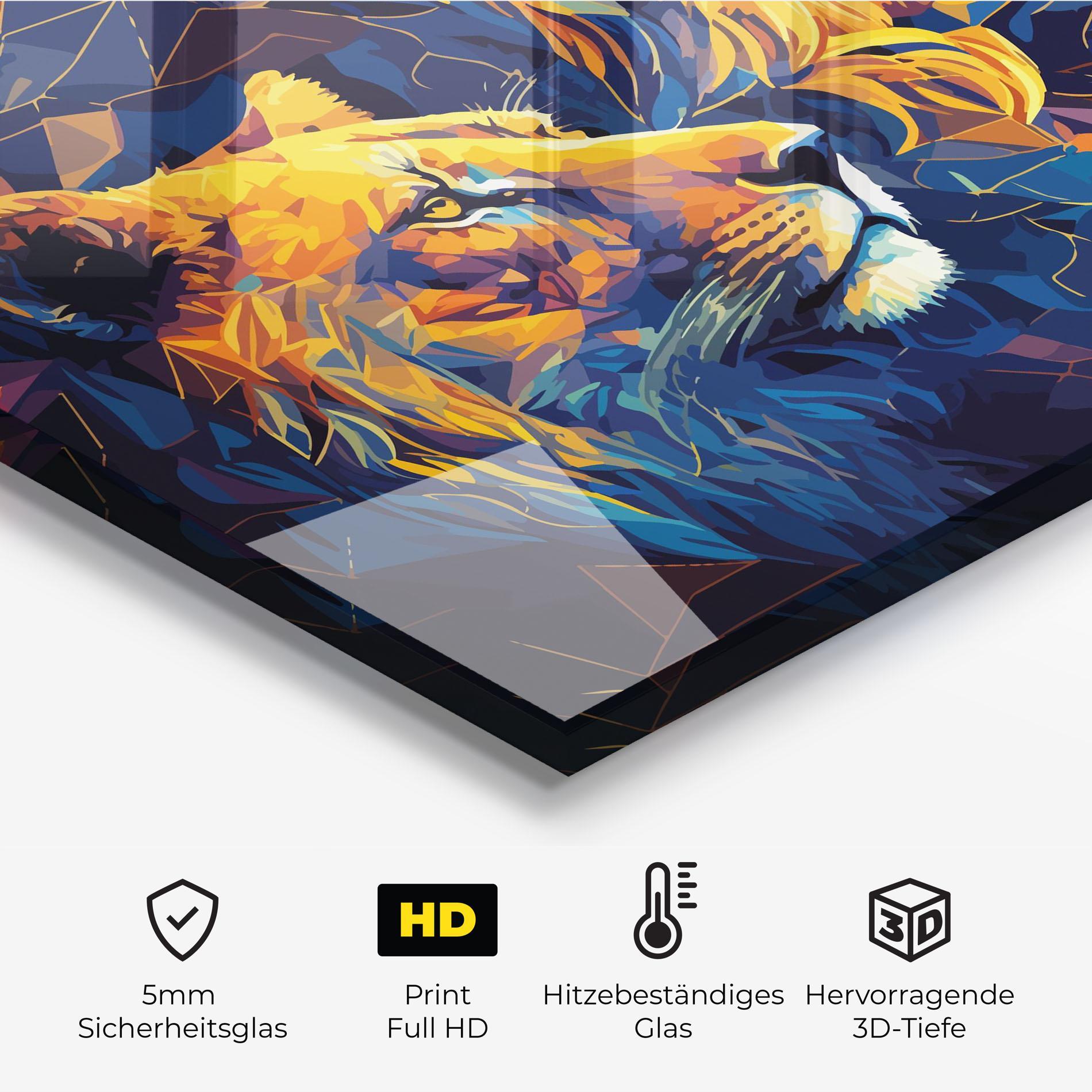 Küchenrückwand Glas Orange Blue Lion mockup 2