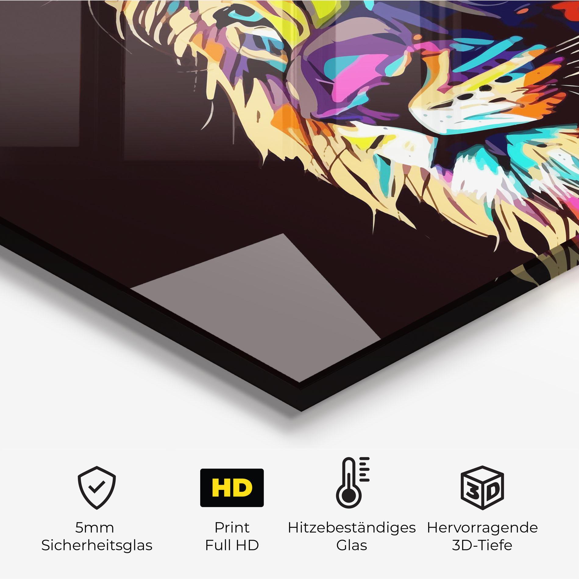 Küchenrückwand Glas Purple Orange Lion mockup 2