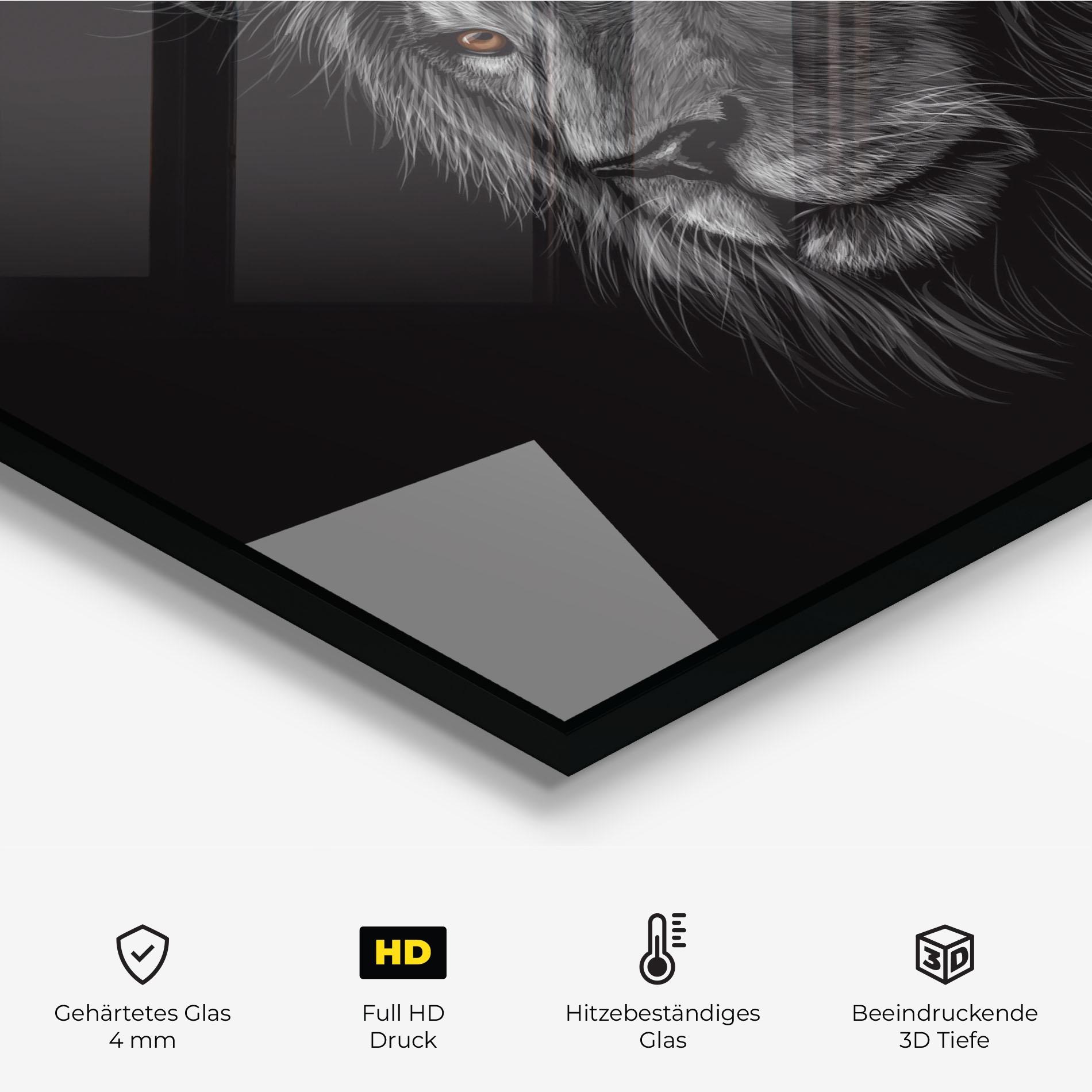 Küchenrückwand Glas Lion In Shadow mockup 2