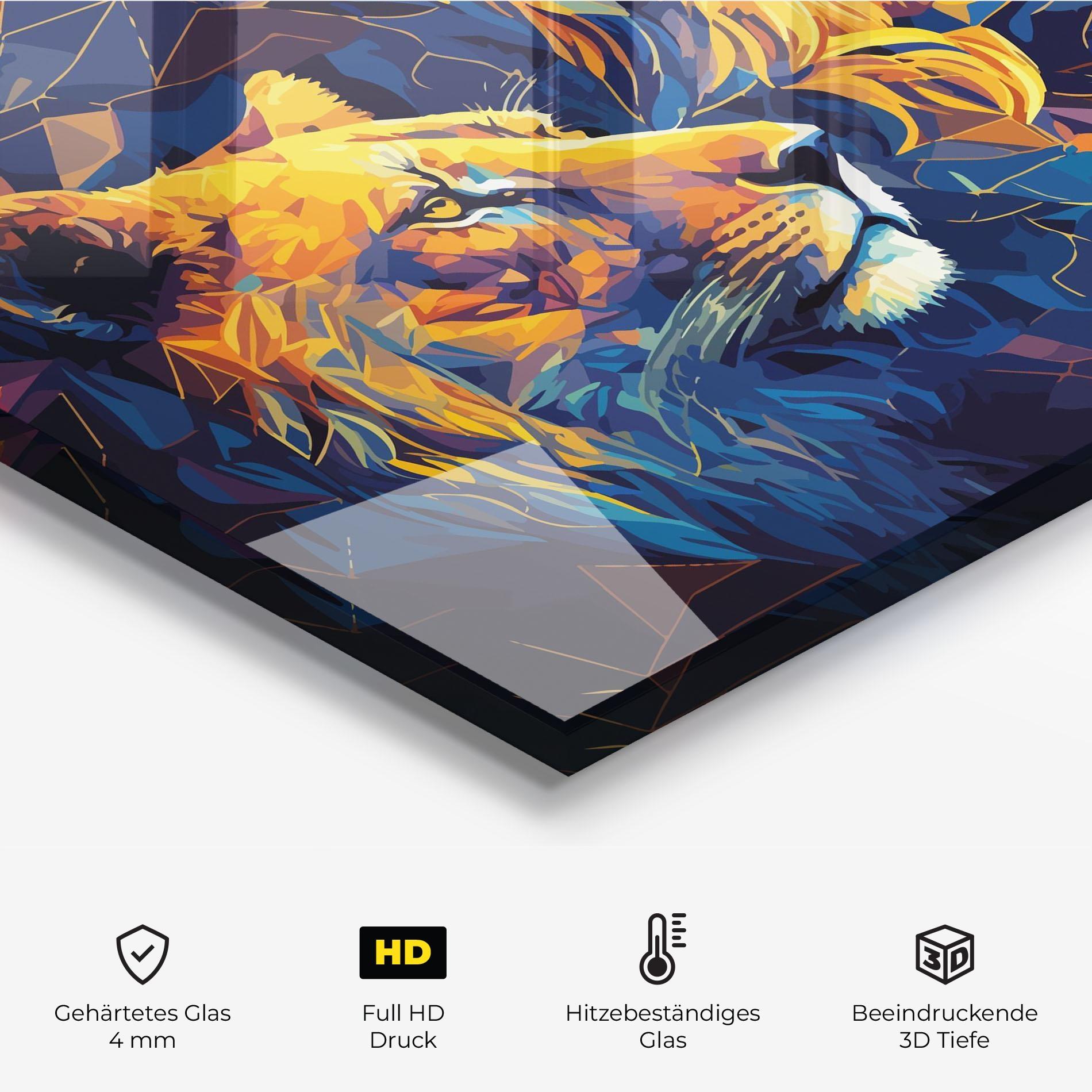 Küchenrückwand Glas Orange Blue Lion mockup 2