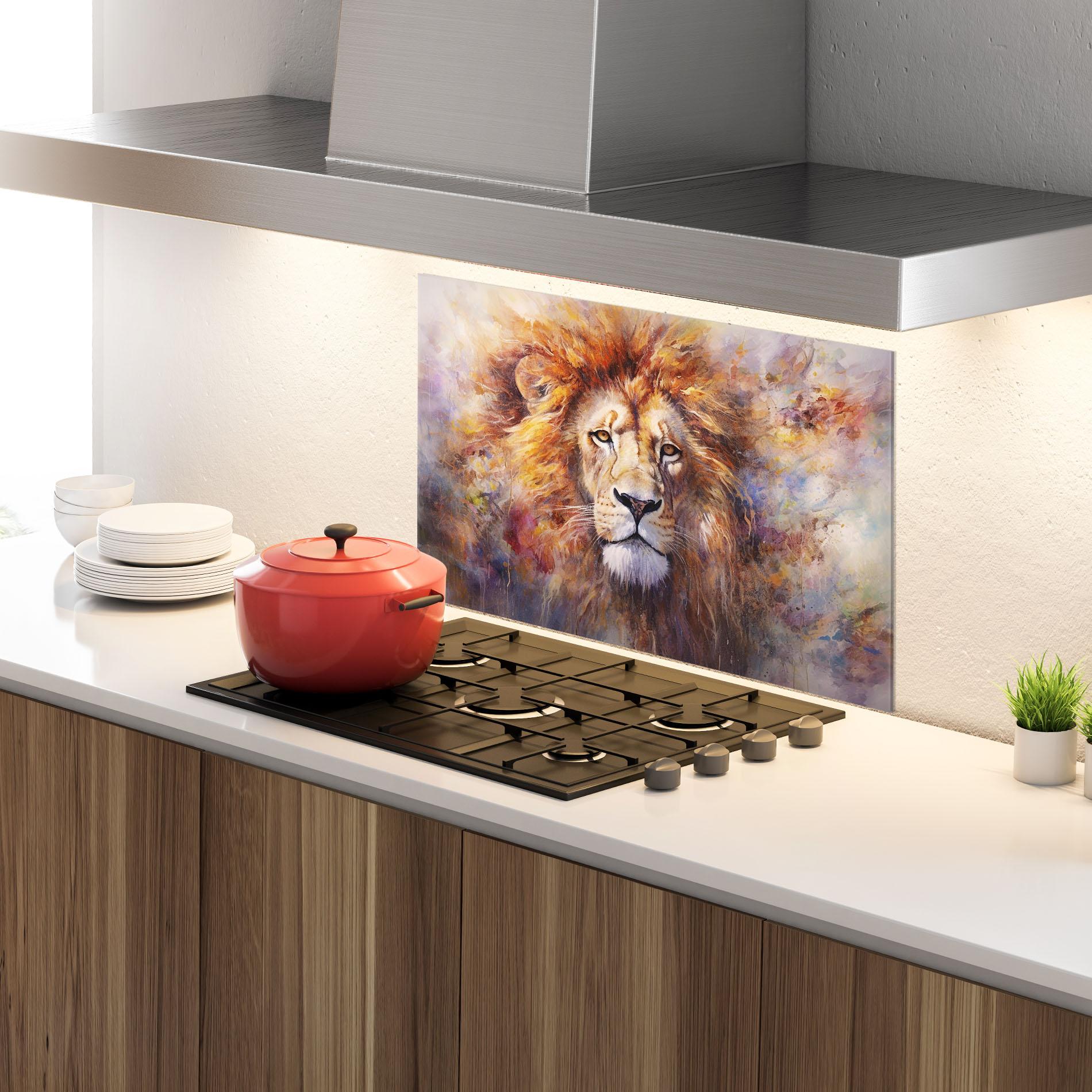 Küchenrückwand Glas Abstract Lion Head mockup 4