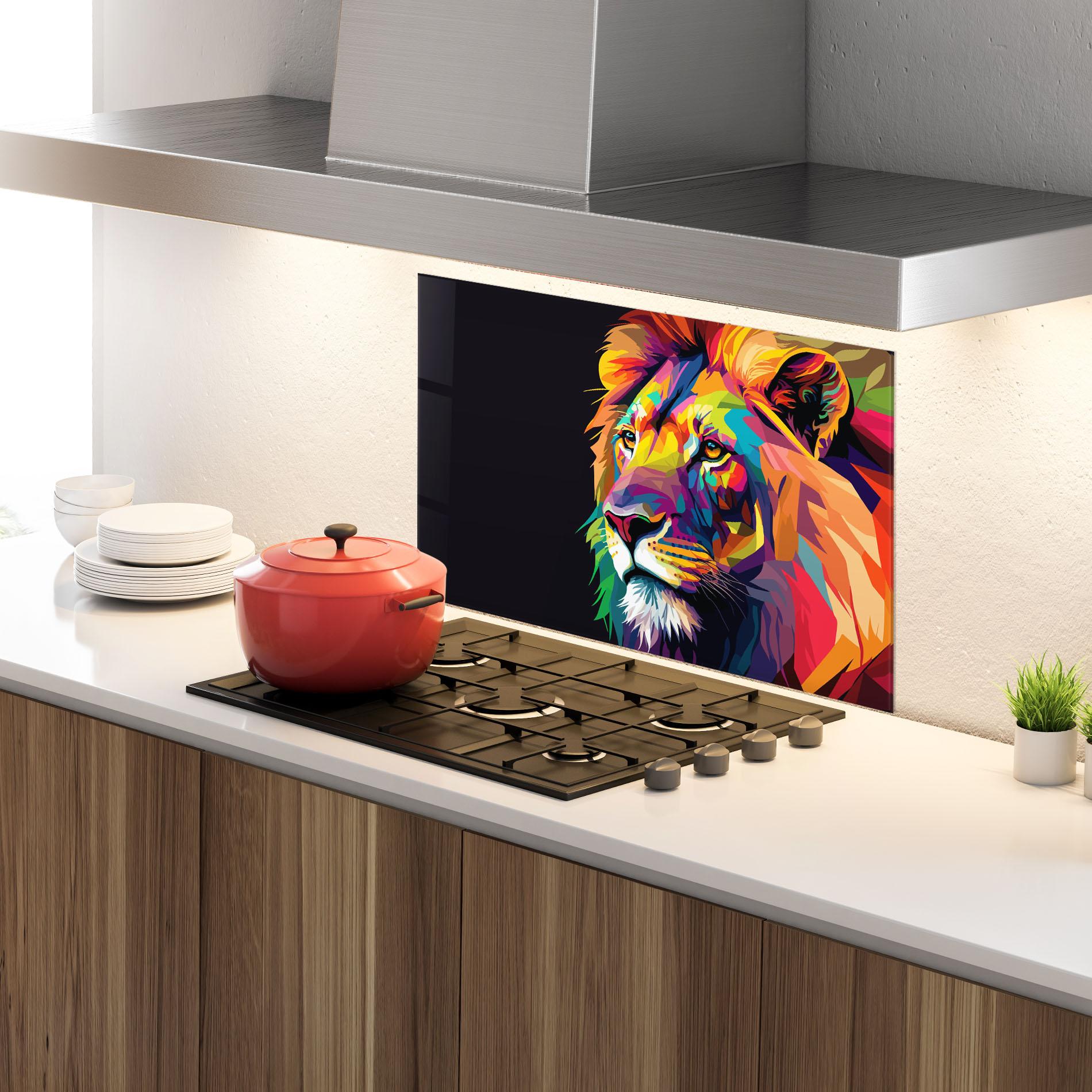 Küchenrückwand Glas Colorful Lion mockup 4