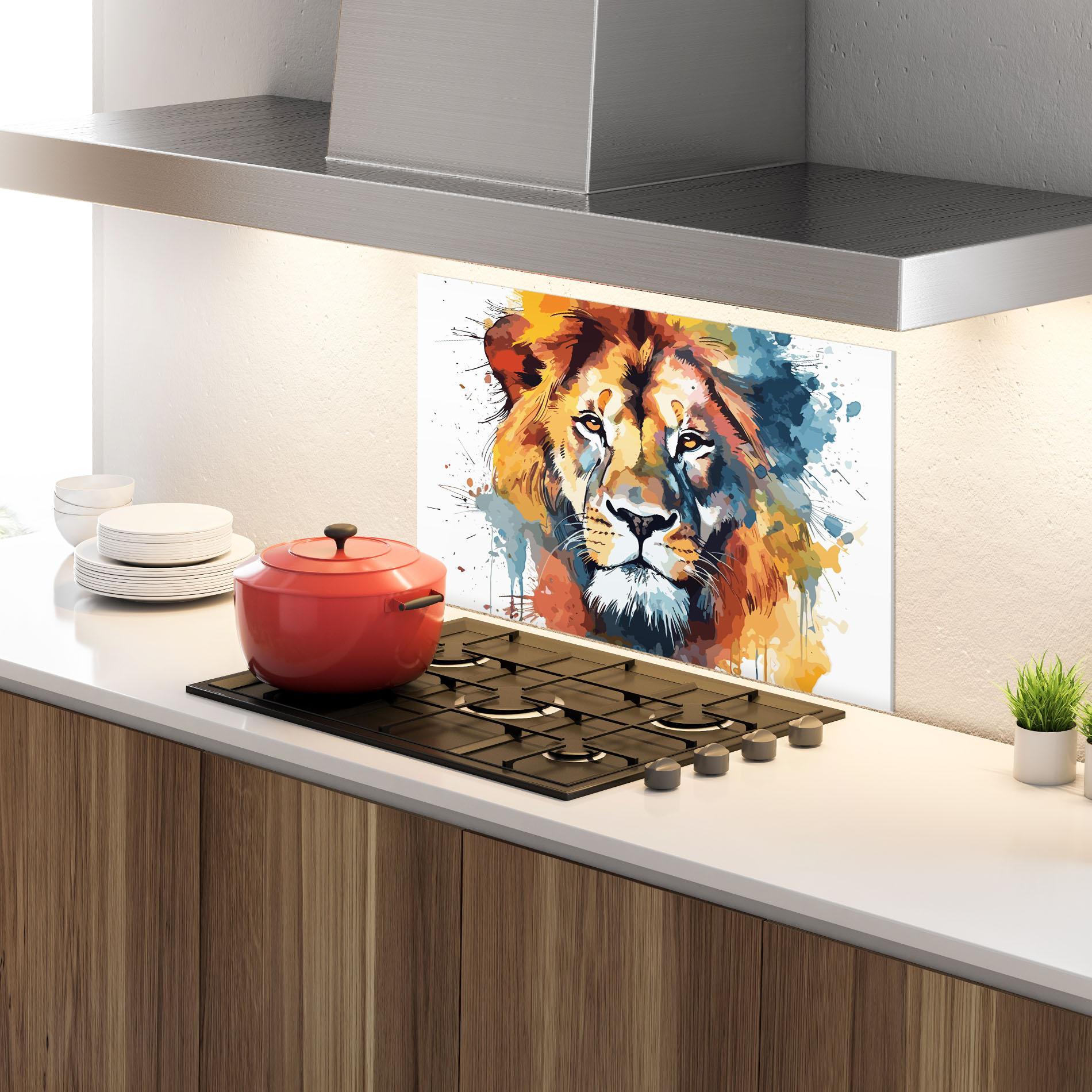 Küchenrückwand Glas Lion Head Art mockup 4