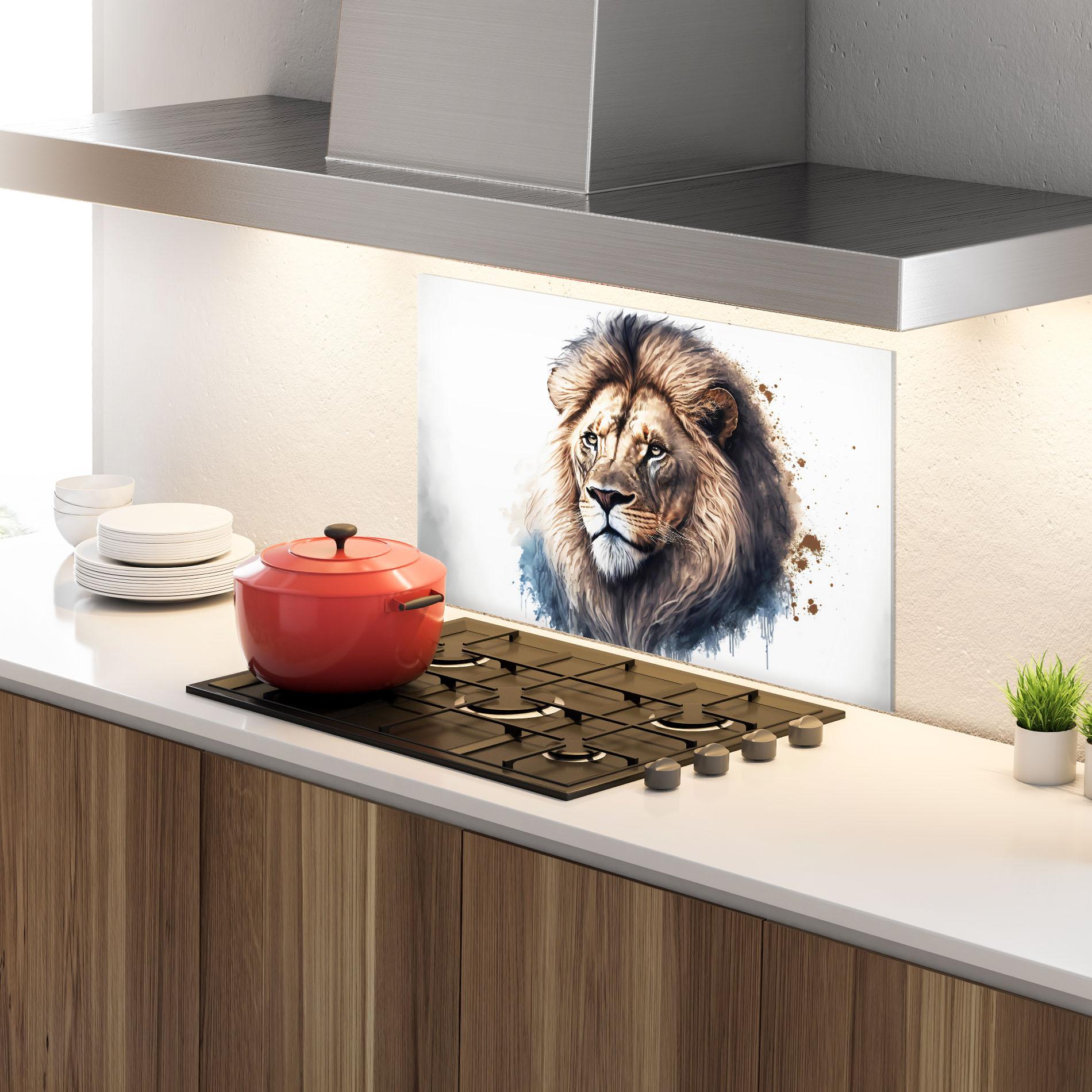Küchenrückwand Glas Lion Head Painting mockup 4